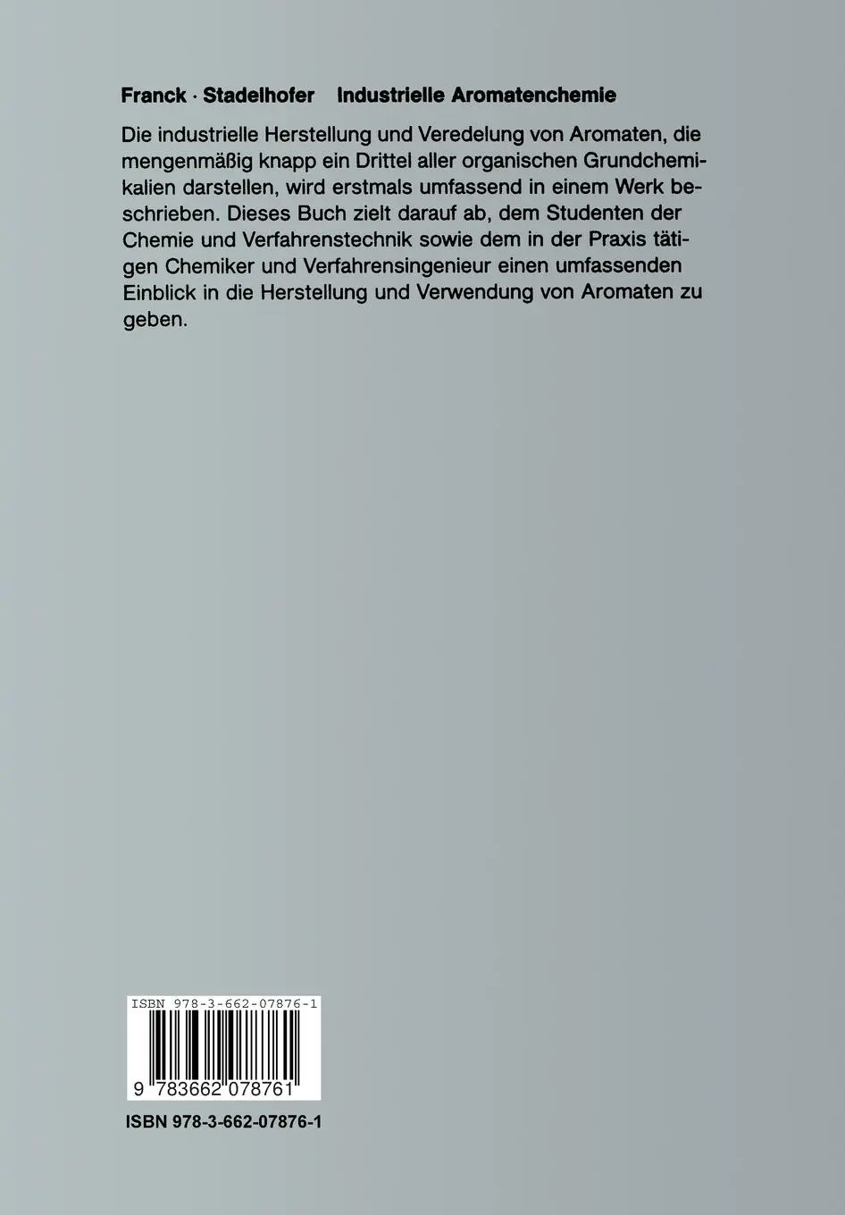 Rückseite: 9783662078761 | Industrielle Aromatenchemie | Rohstoffe · Verfahren · Produkte | Buch