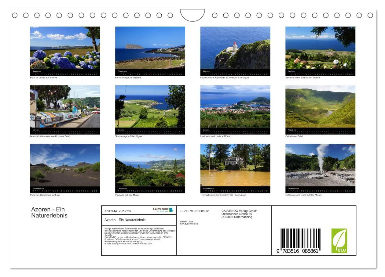 Bild: 9783516088861 | Azoren - Ein Naturerlebnis (Wandkalender 2026 DIN A4 quer),...