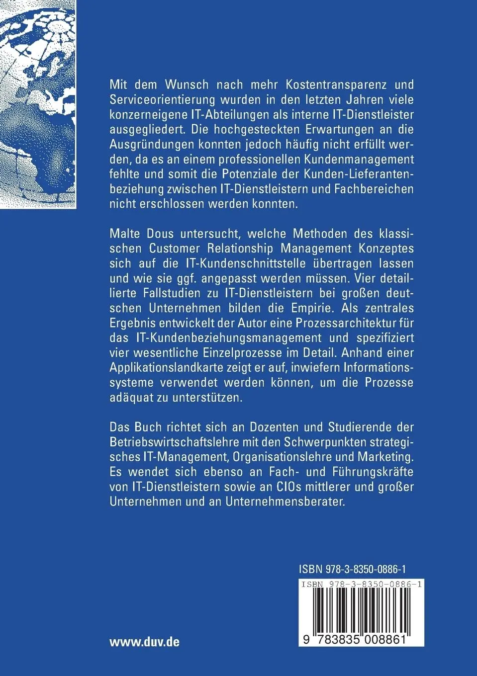 Rückseite: 9783835008861 | Kundenbeziehungsmanagement für interne IT-Dienstleister | Malte Dous