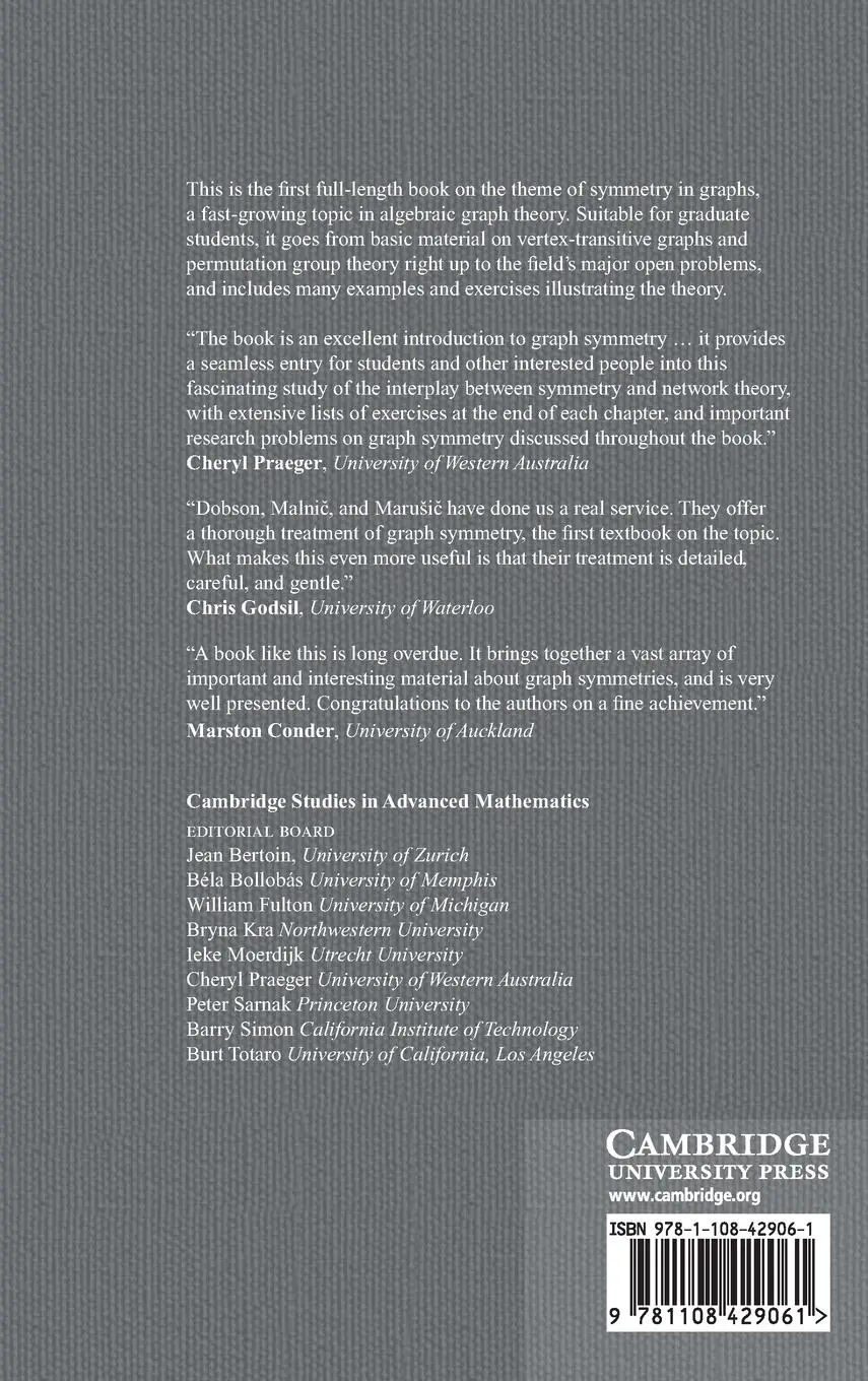 Rückseite: 9781108429061 | Symmetry in Graphs | Ted Dobson (u. a.) | Buch | Gebunden | Englisch