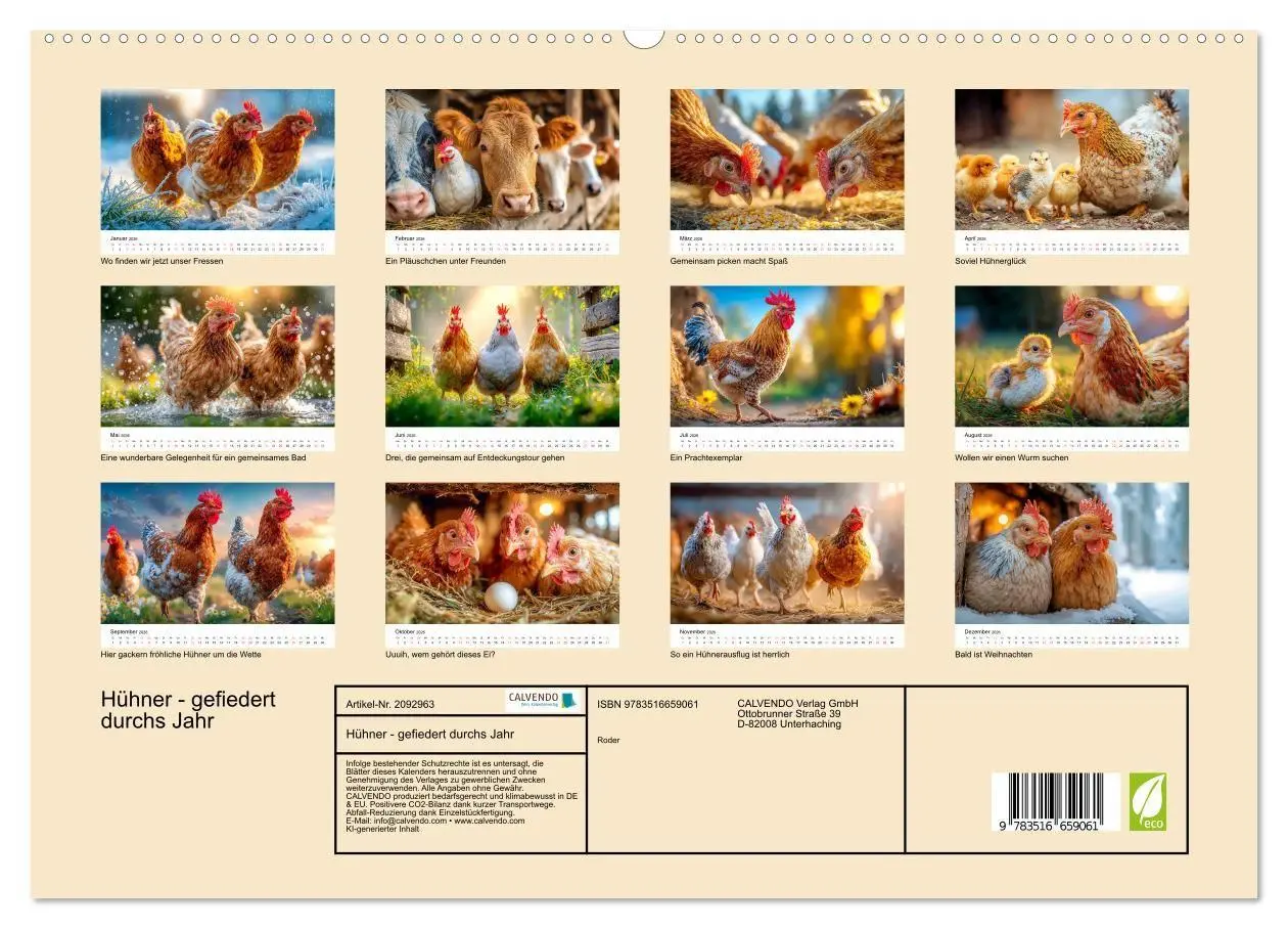 Bild: 9783516659061 | Hühner - gefiedert durchs Jahr (hochwertiger Premium Wandkalender...