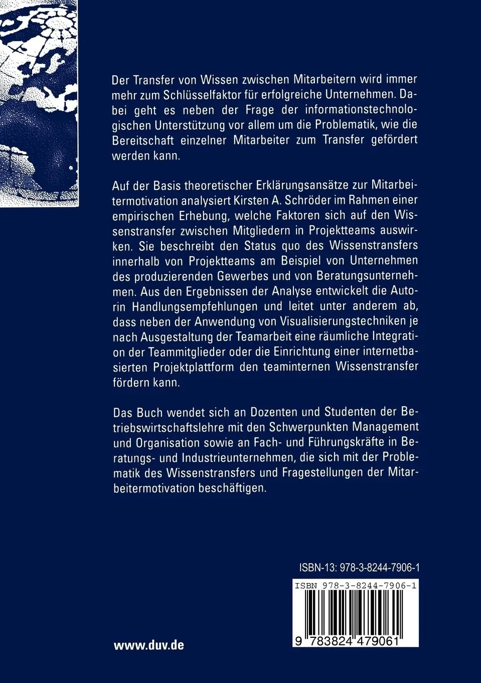 Rückseite: 9783824479061 | Mitarbeiterorientierte Gestaltung des unternehmensinternen...