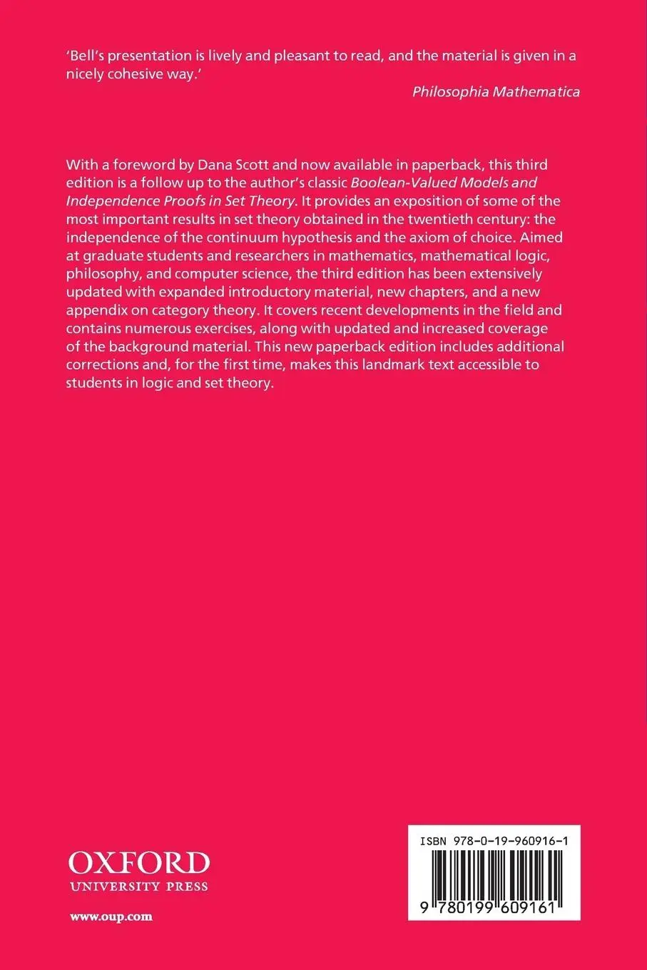 Rückseite: 9780199609161 | Set Theory | Boolean-Valued Models and Independence Proofs | J L Bell
