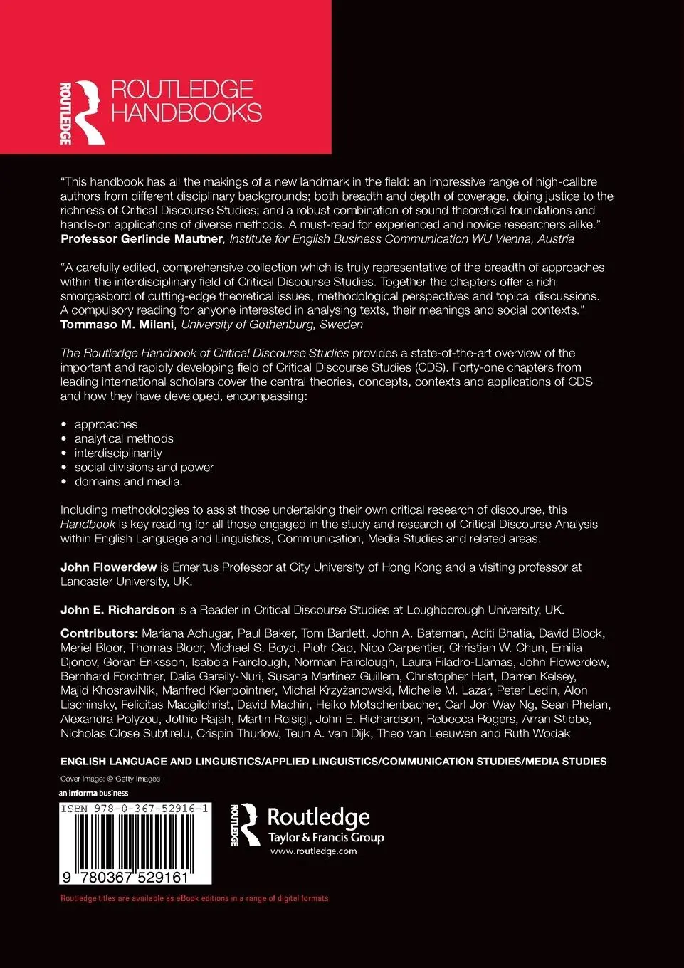 Rückseite: 9780367529161 | The Routledge Handbook of Critical Discourse Studies | Taschenbuch