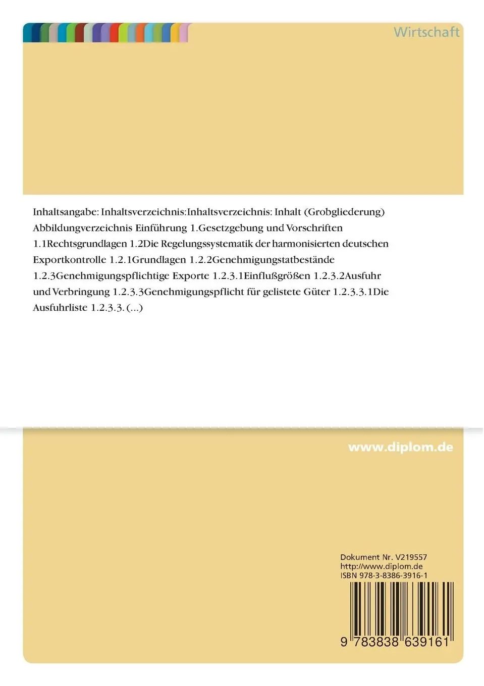Rückseite: 9783838639161 | Die harmonisierte deutsche Exportkontrolle und ihre Auswirkungen...