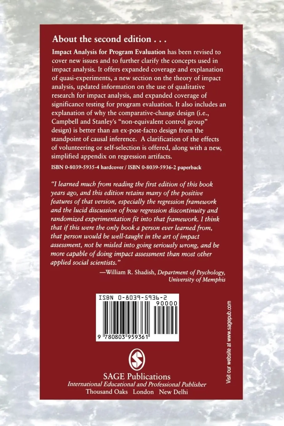 Rückseite: 9780803959361 | Impact Analysis for Program Evaluation | Lawrence B. Mohr | Buch
