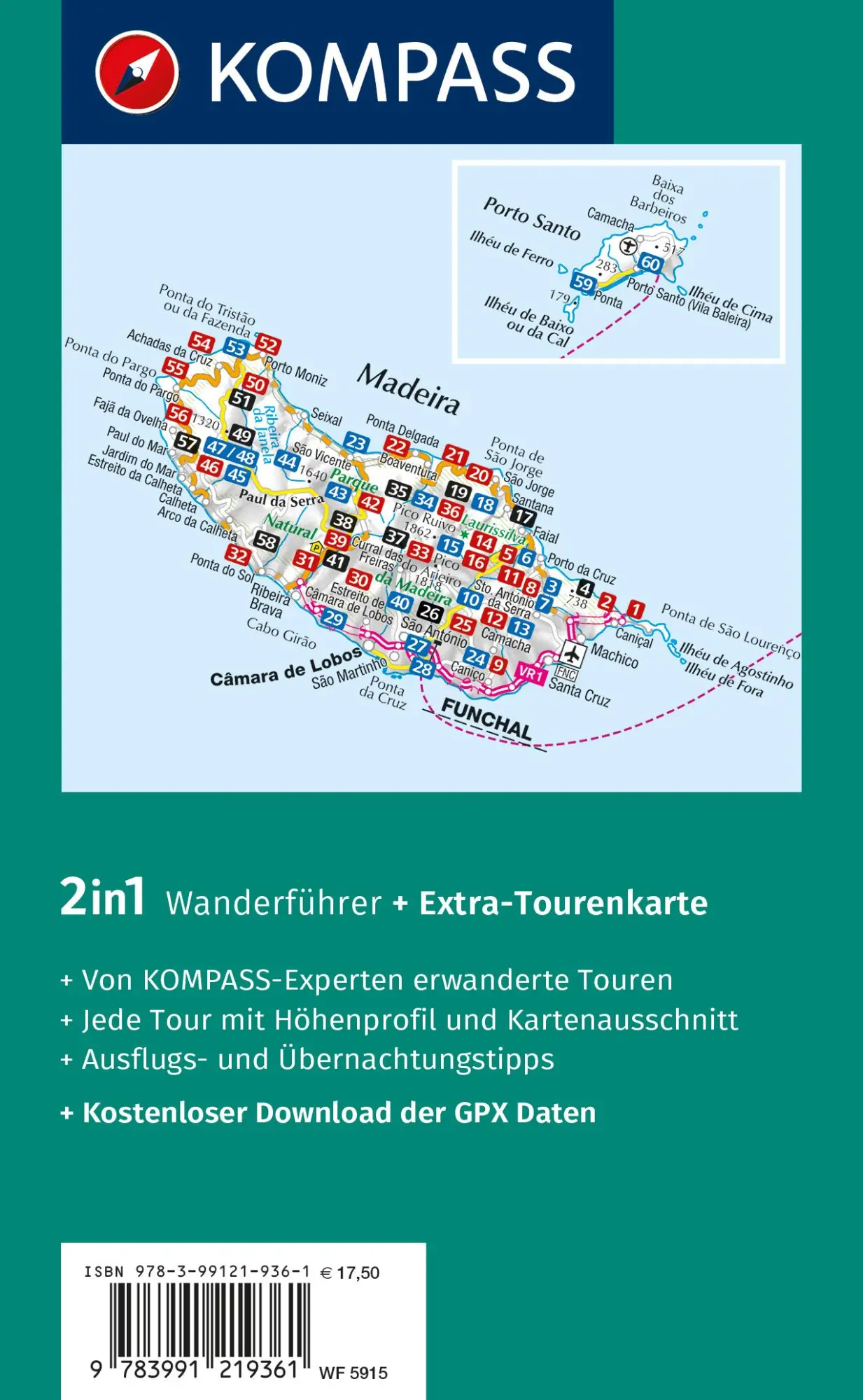 Rückseite: 9783991219361 | KOMPASS Wanderführer Madeira, 60 Touren mit Extra-Tourenkarte | Mertz