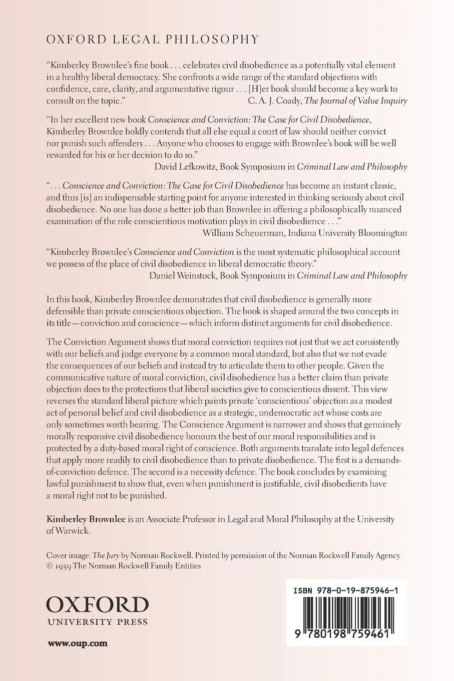 Rückseite: 9780198759461 | Conscience and Conviction | The Case for Civil Disobedience | Brownlee