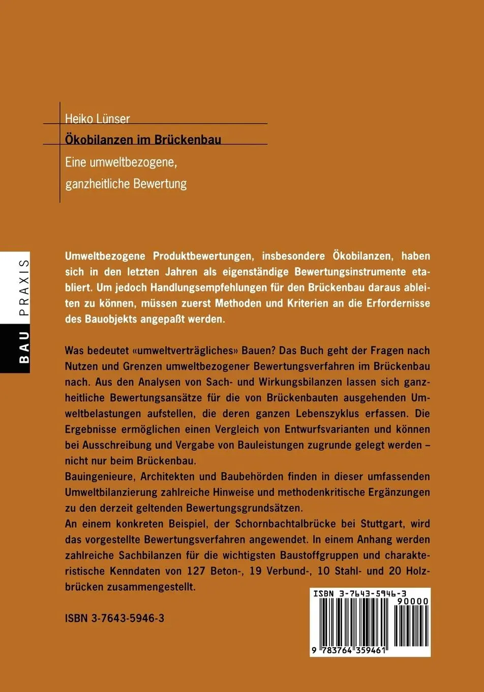 Rückseite: 9783764359461 | Ökobilanzen im Brückenbau | Heiko Lünser | Taschenbuch | x | Deutsch