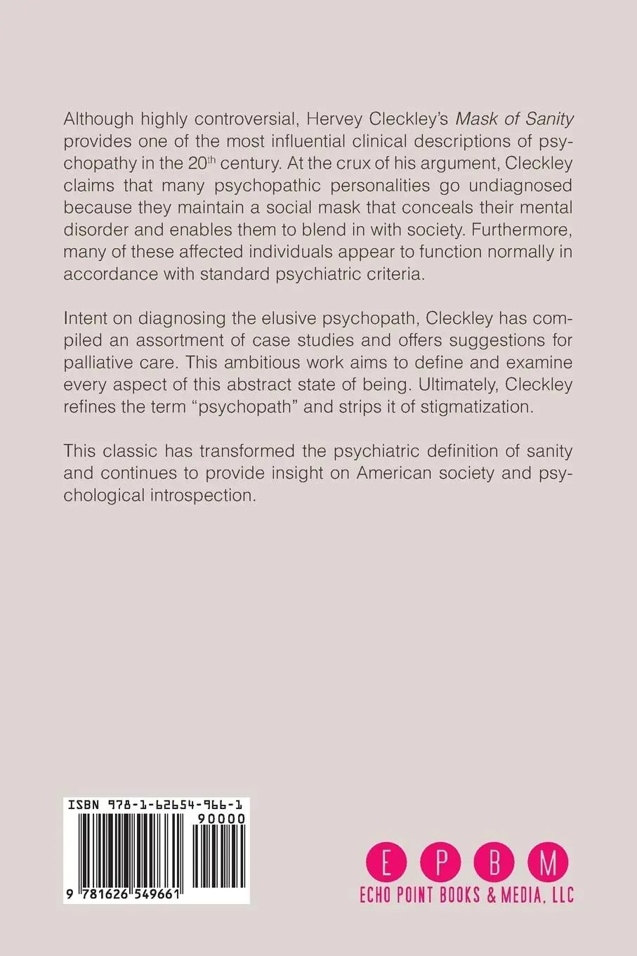 Rückseite: 9781626549661 | The Mask of Sanity | Hervey Cleckley | Taschenbuch | Englisch | 2015