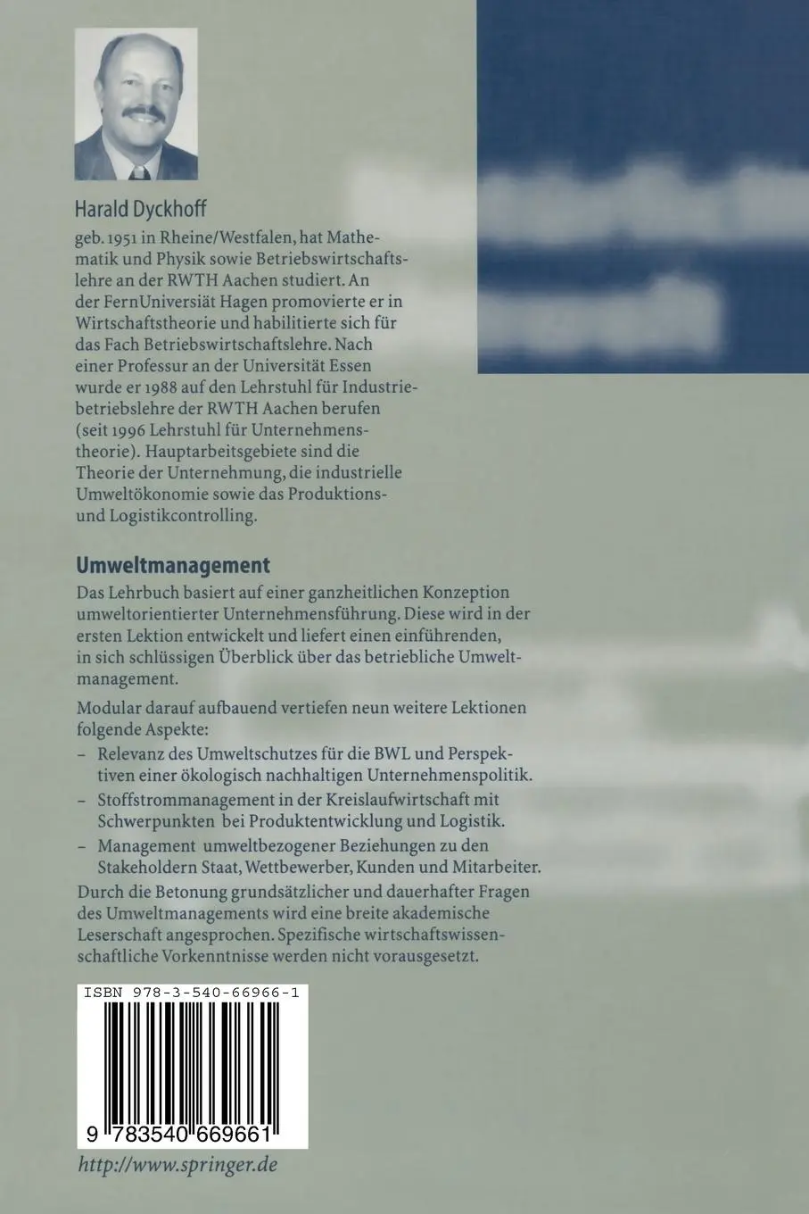 Rückseite: 9783540669661 | Umweltmanagement | Harald Dyckhoff | Taschenbuch | xiv | Deutsch