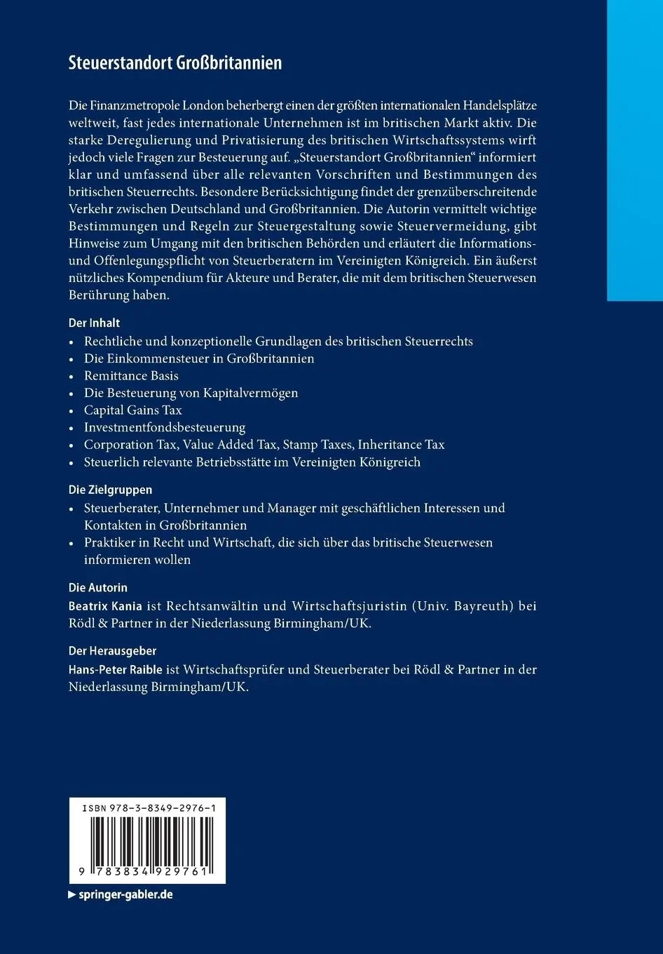 Rückseite: 9783834929761 | Steuerstandort Großbritannien | Beatrix Kania | Taschenbuch | Deutsch