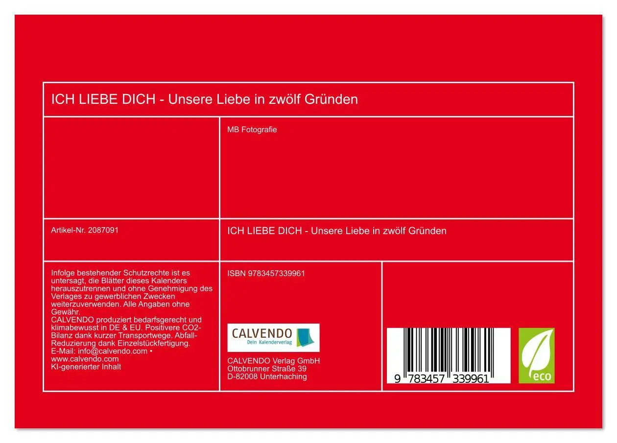 Bild: 9783457339961 | ICH LIEBE DICH - Unsere Liebe in zwölf Gründen (Tischkalender 2026...