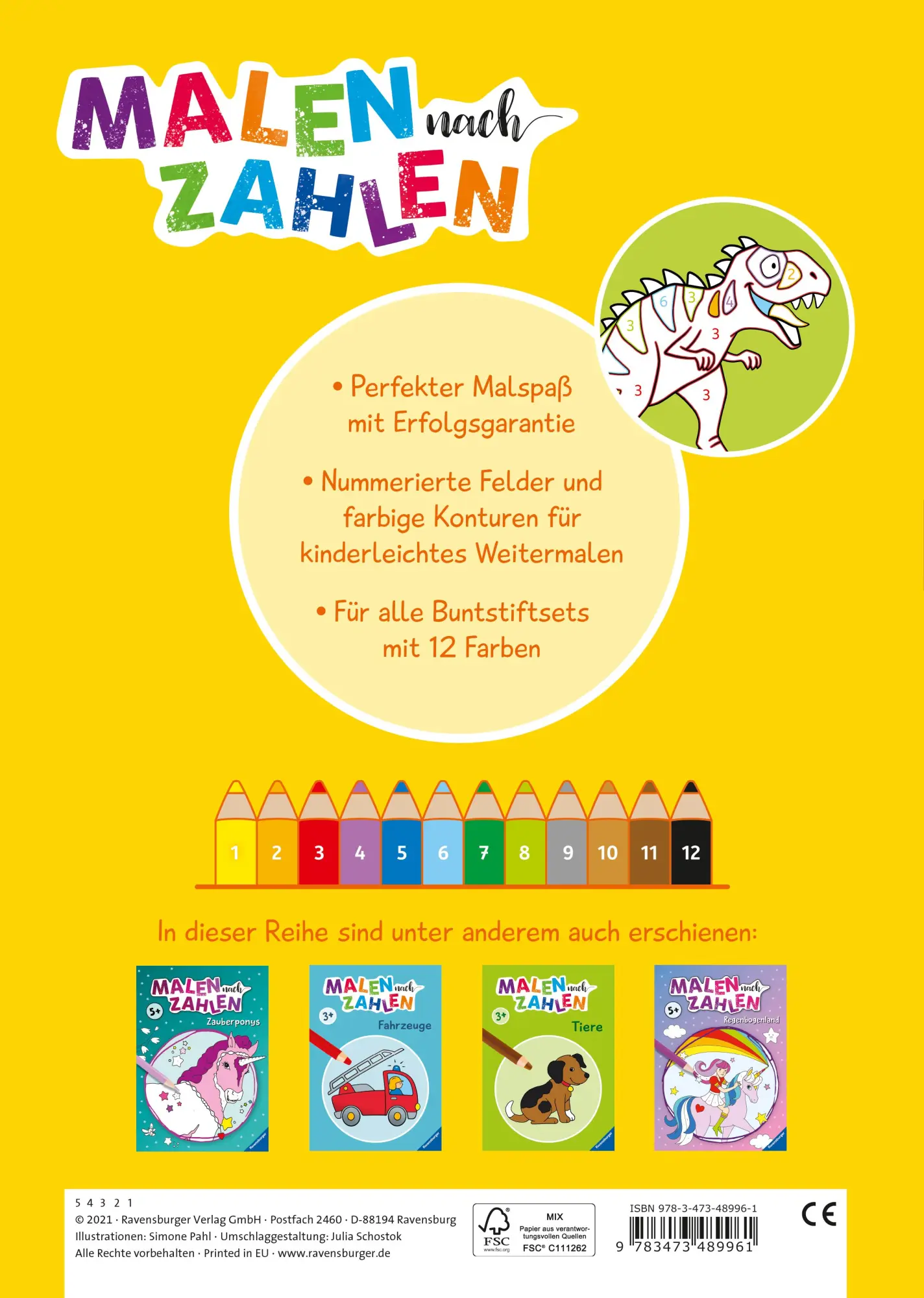 Rückseite: 9783473489961 | Malen nach Zahlen ab 3 Jahren: Dinosaurier | Simone Pahl | Broschüre