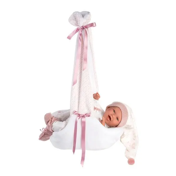 Cover: 8426265740062 | Babypuppe mit Hängewiege rosa 42cm | 1074006 | LLORENS