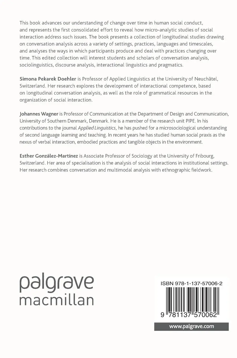 Rückseite: 9781137570062 | Longitudinal Studies on the Organization of Social Interaction | Buch
