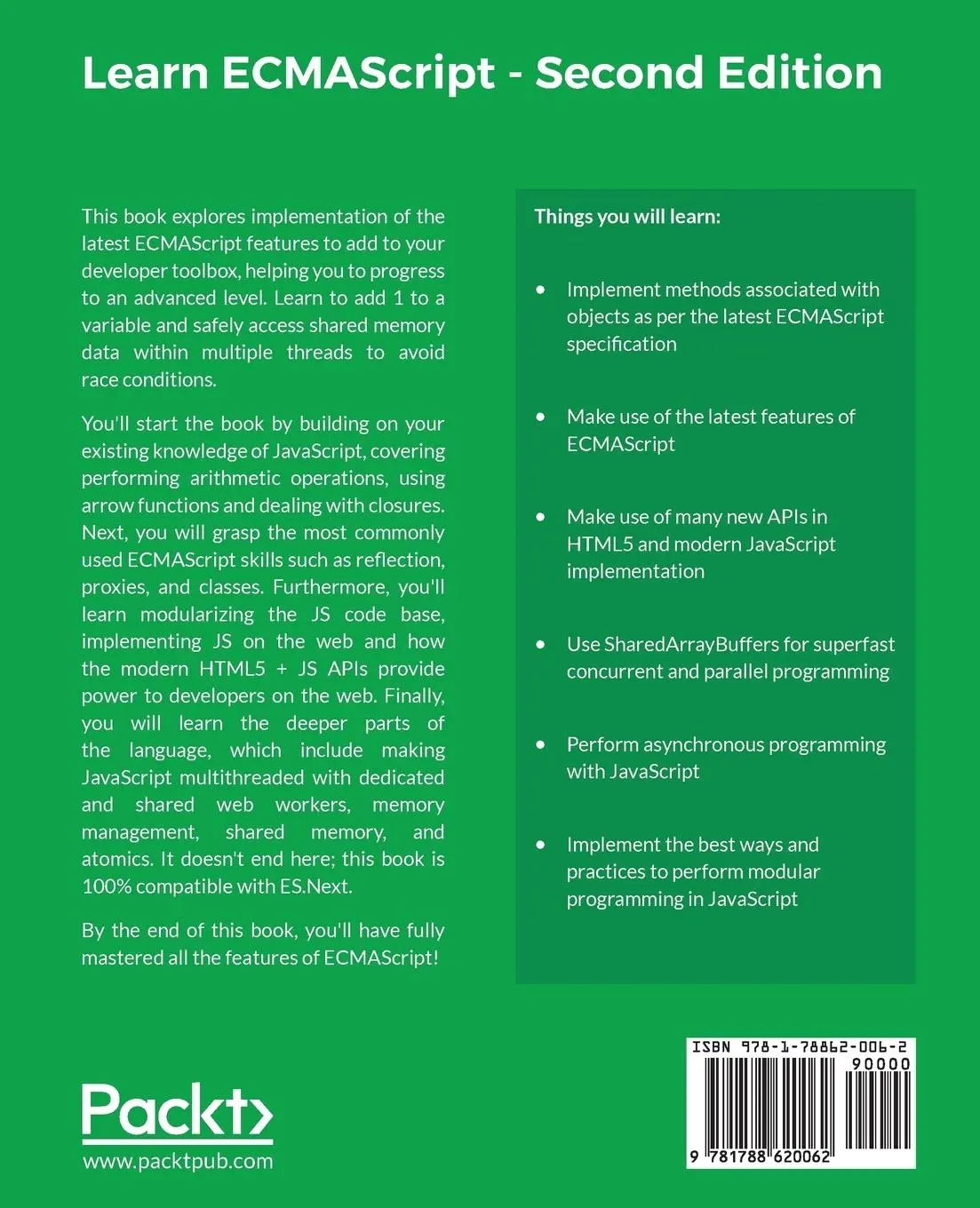 Rückseite: 9781788620062 | Learn ECMAScript - Second Edition | Mehul Mohan (u. a.) | Taschenbuch