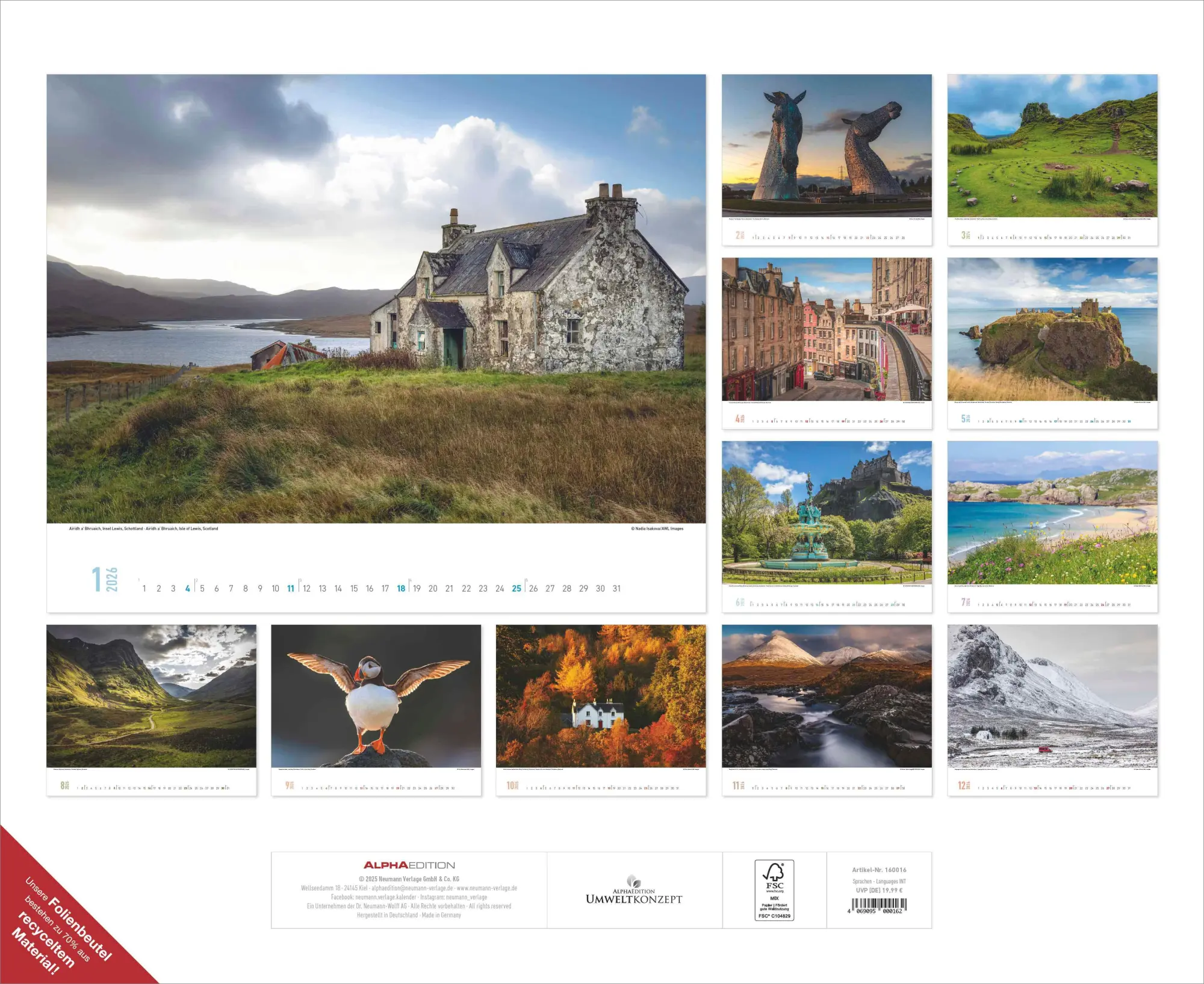 Rückseite: 4069095000162 | ALPHA EDITION - Schottland 2026 - 52 x 42,5 cm | Kalender | 14 S.