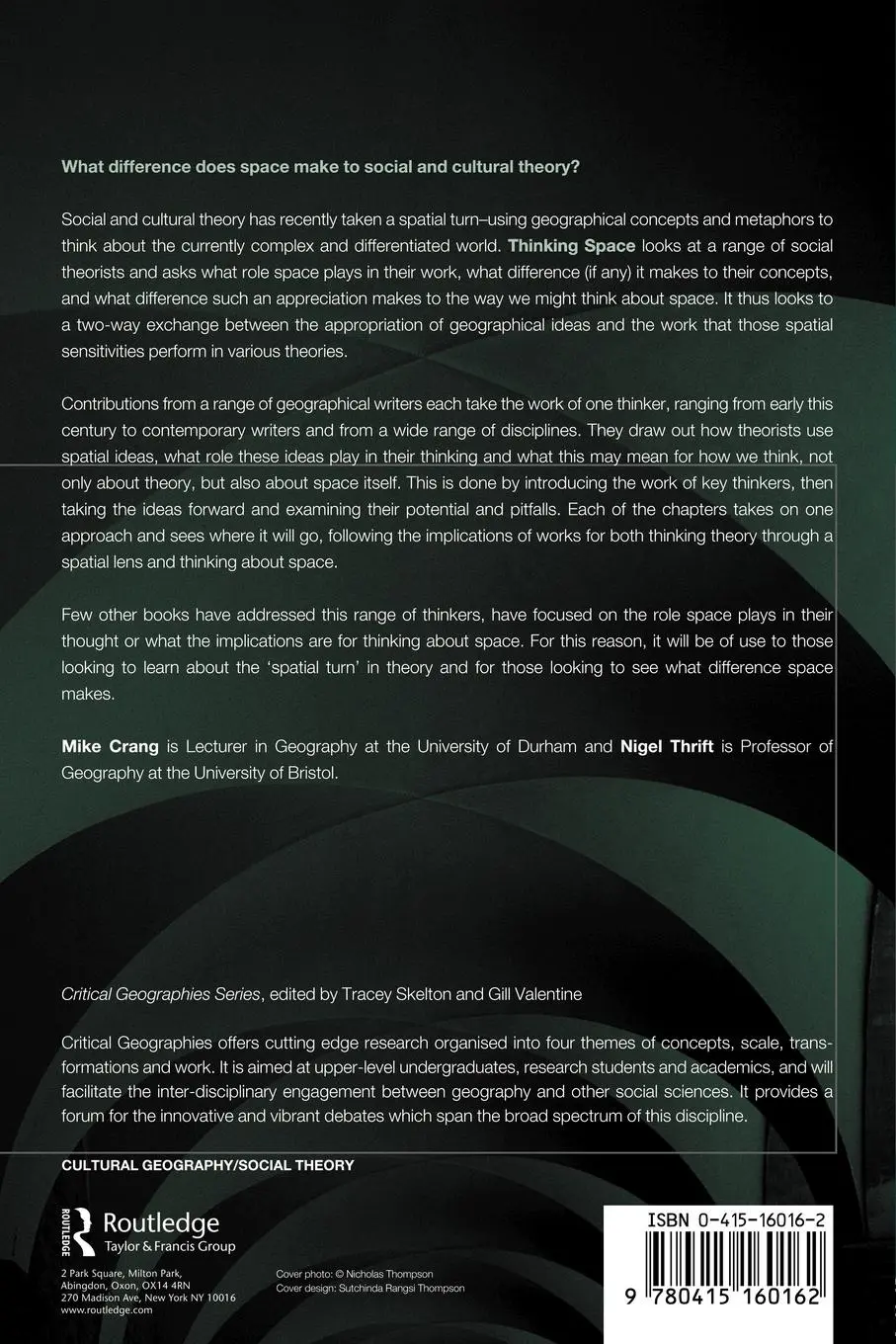 Rückseite: 9780415160162 | Thinking Space | Mike Crang (u. a.) | Taschenbuch | Englisch | 2000