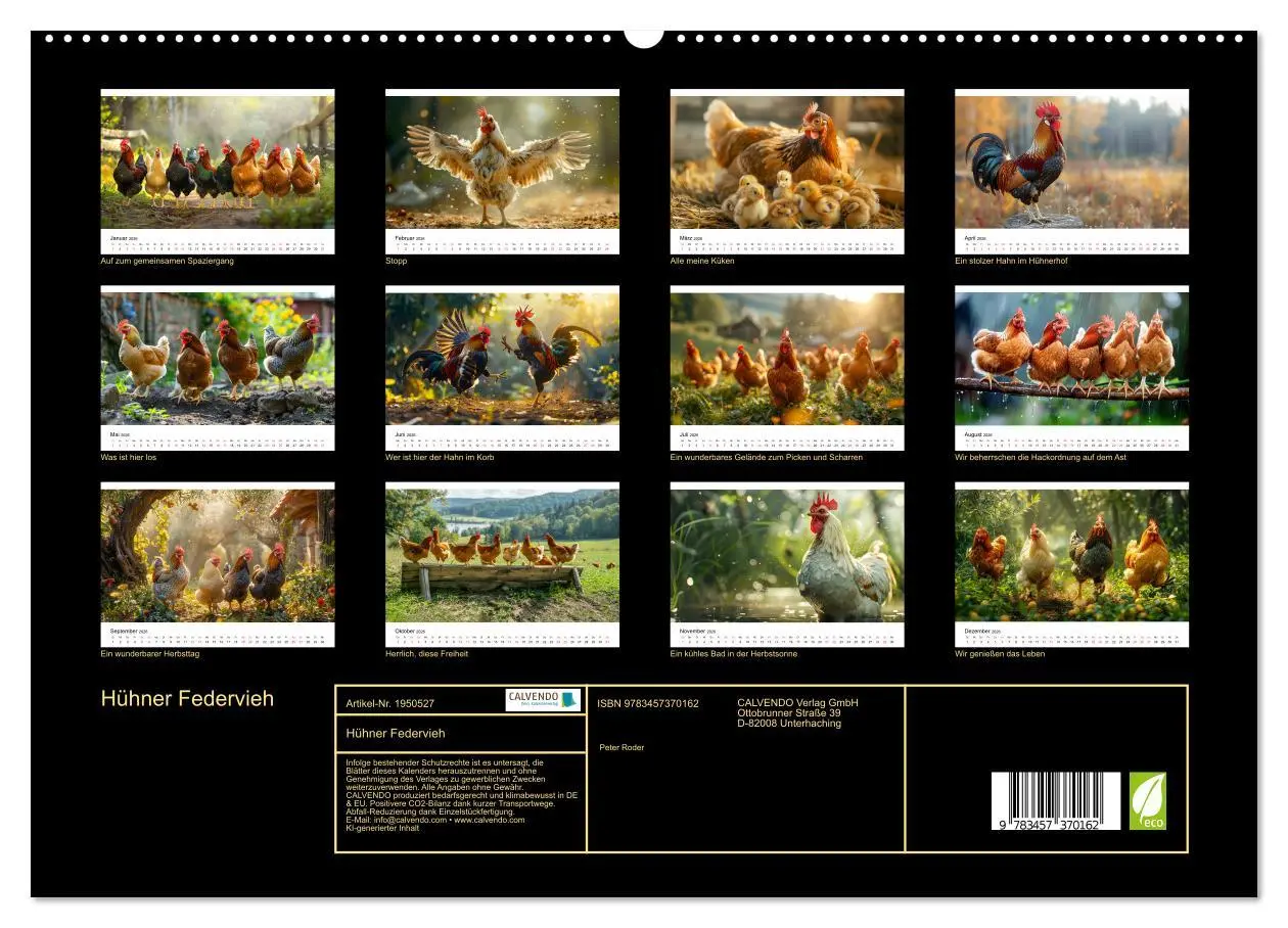 Bild: 9783457370162 | Hühner Federvieh (hochwertiger Premium Wandkalender 2026 DIN A2...