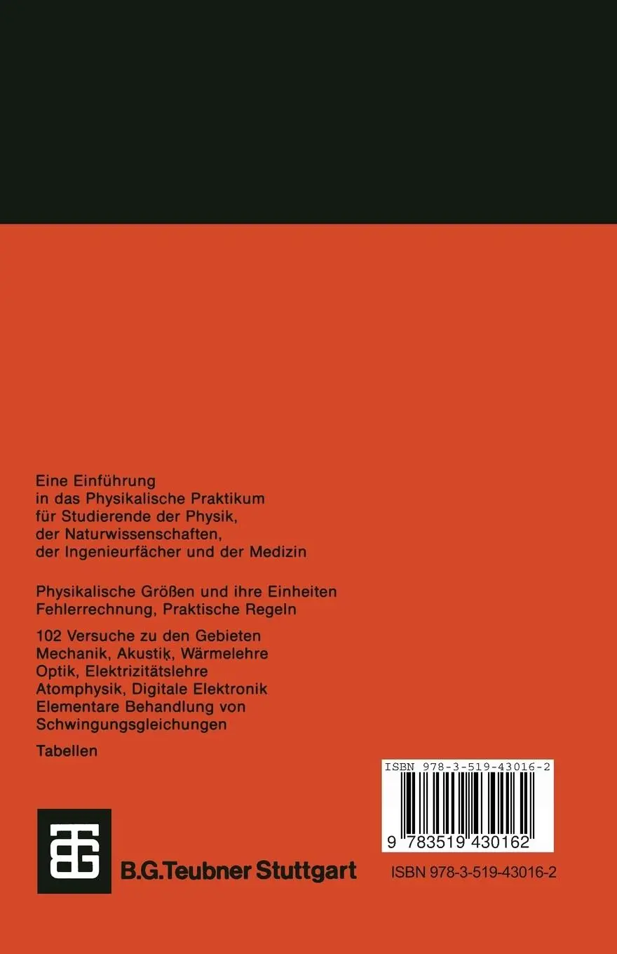 Rückseite: 9783519430162 | Praktikum der Physik | Wilhelm Walcher | Taschenbuch | 428 S. | 1985