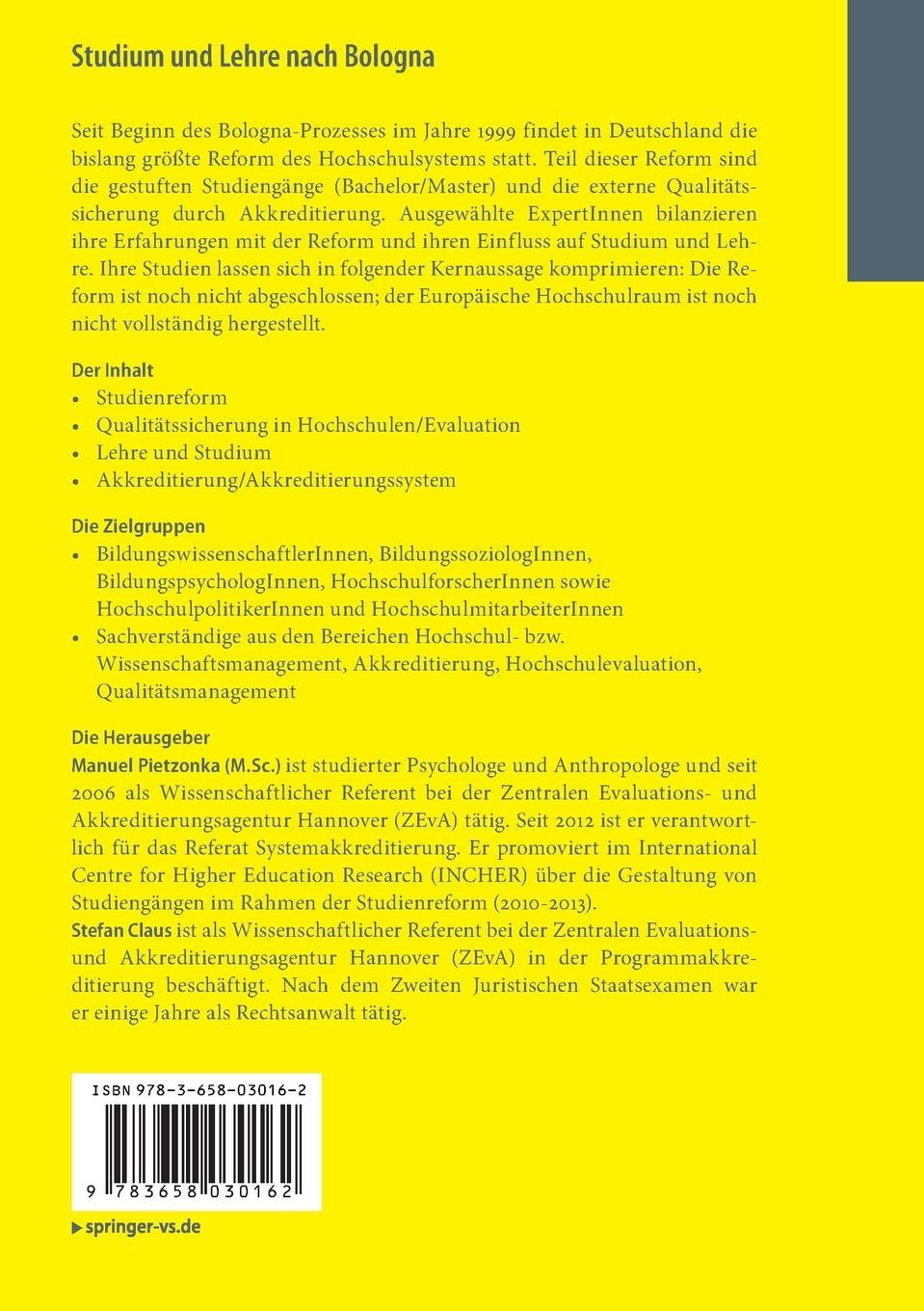 Rückseite: 9783658030162 | Studium und Lehre nach Bologna | Perspektiven der Qualitätsentwicklung