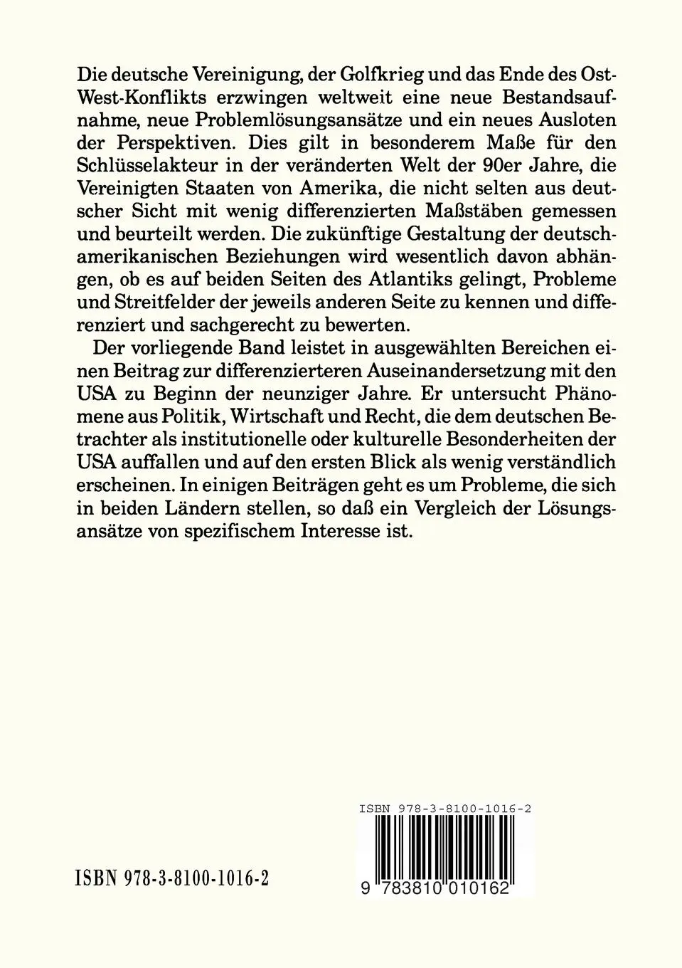 Rückseite: 9783810010162 | Die USA am Beginn der neunziger Jahre | Politik Wirtschaft Recht | xii