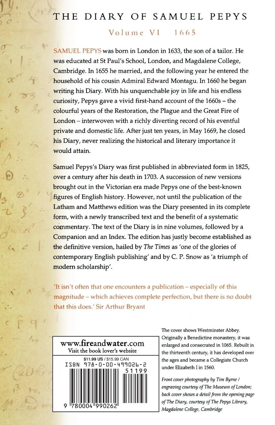 Rückseite: 9780004990262 | The Diary of Samuel Pepys | Volume VI - 1665 | Samuel Pepys | Buch