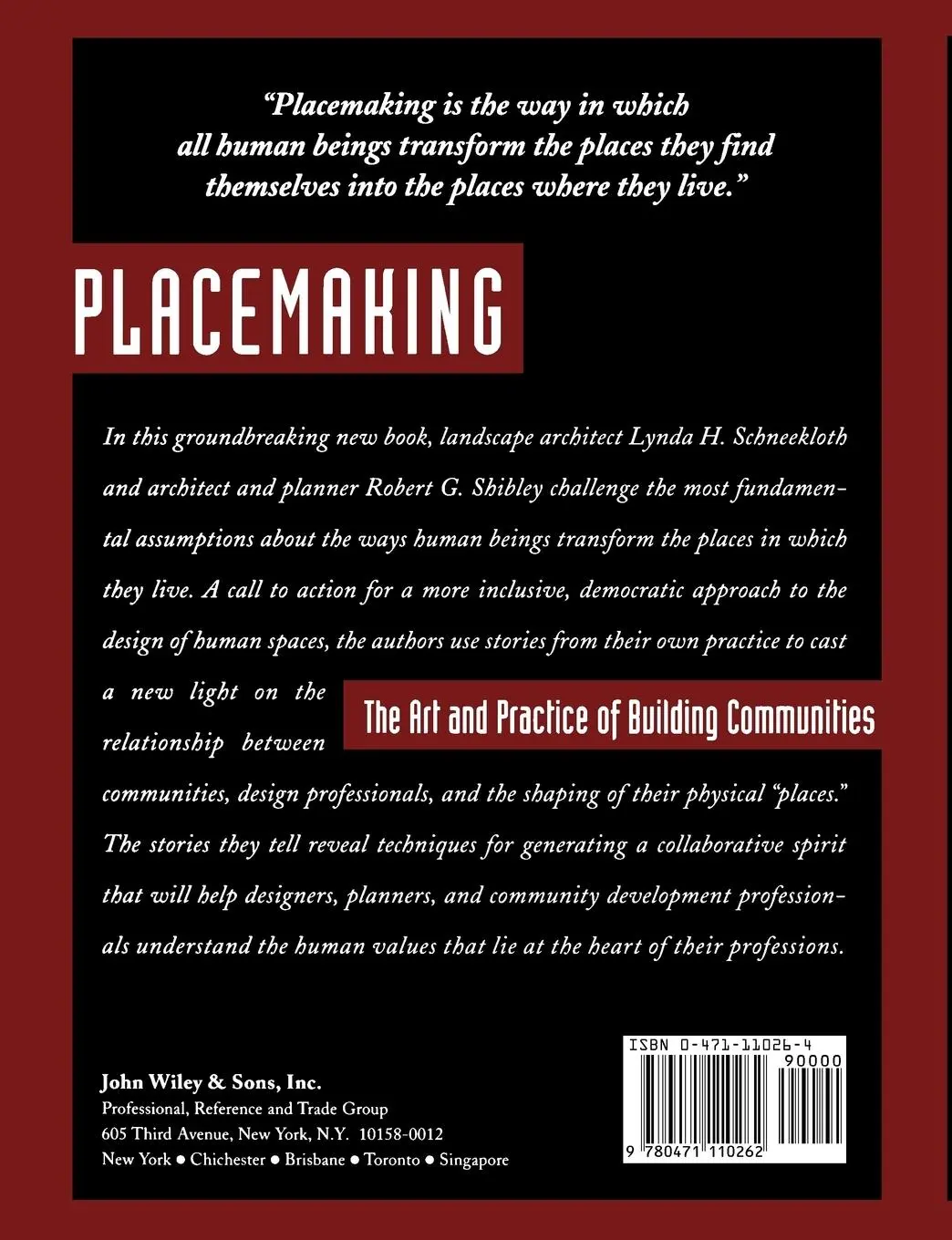 Rückseite: 9780471110262 | Placemaking | The Art and Practice of Building Communities | Buch
