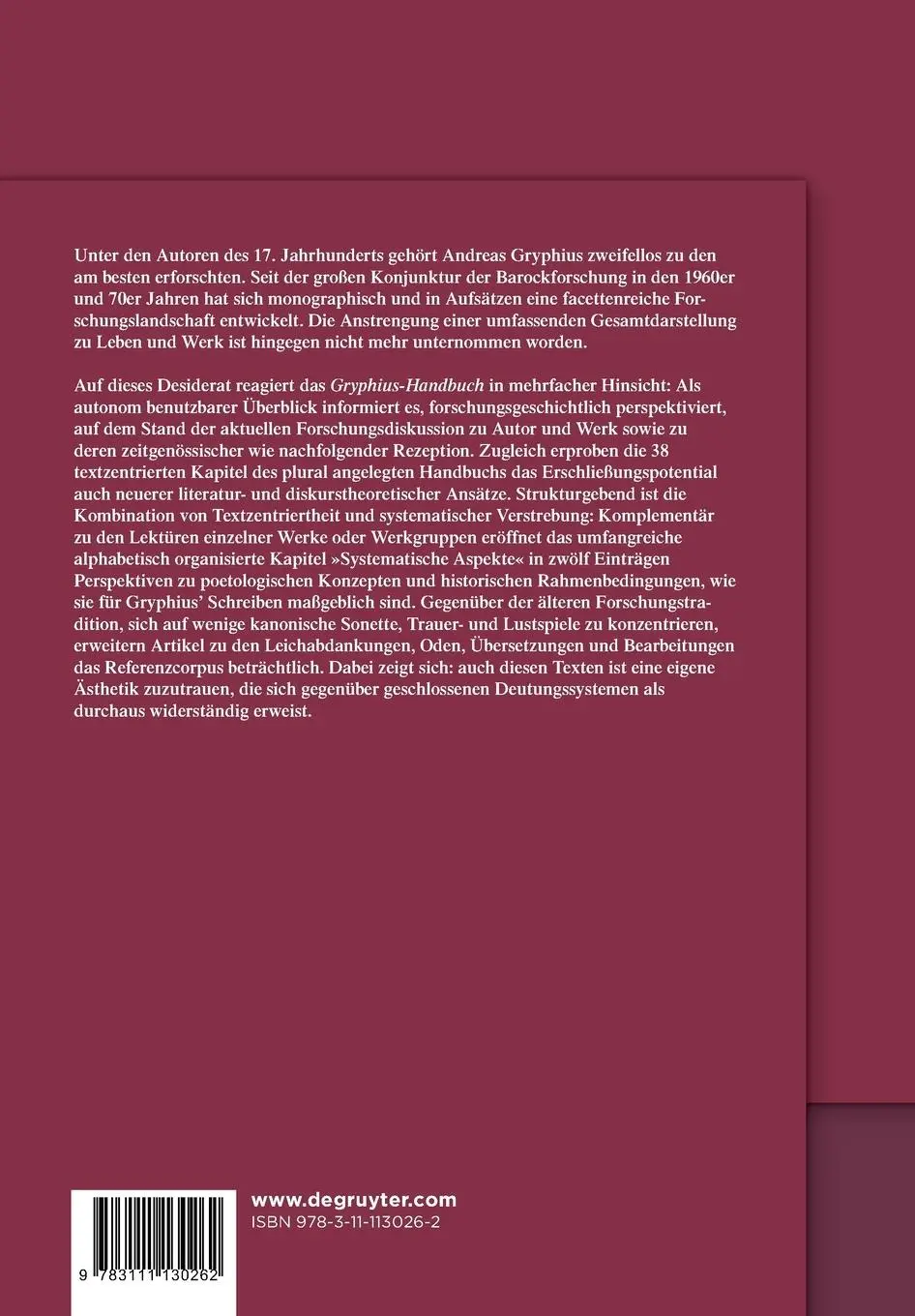 Rückseite: 9783111130262 | Gryphius-Handbuch | Robert Schütze (u. a.) | Taschenbuch | XIII | 2022