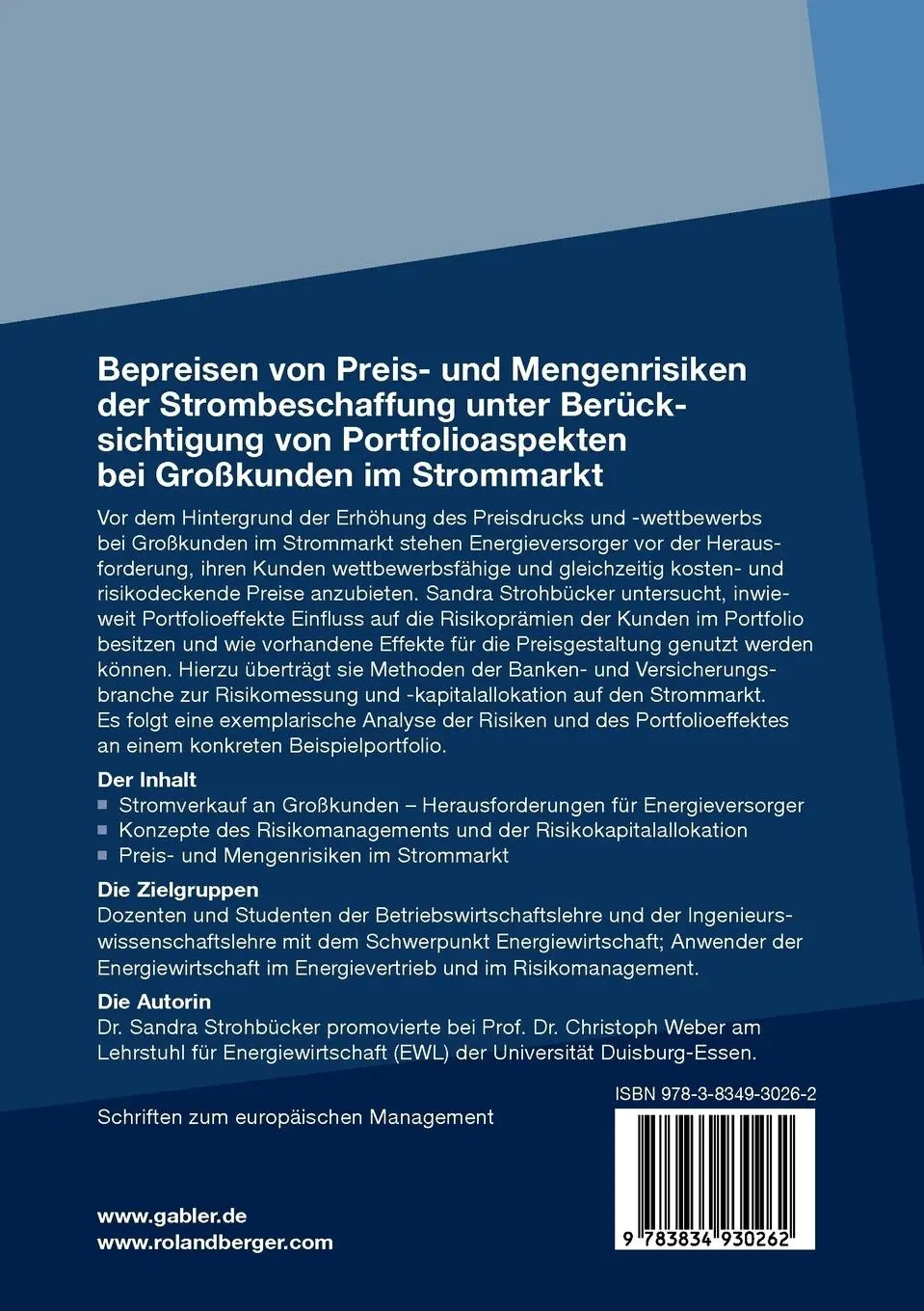 Rückseite: 9783834930262 | Bepreisen von Preis- und Mengenrisiken der Strombeschaffung unter...