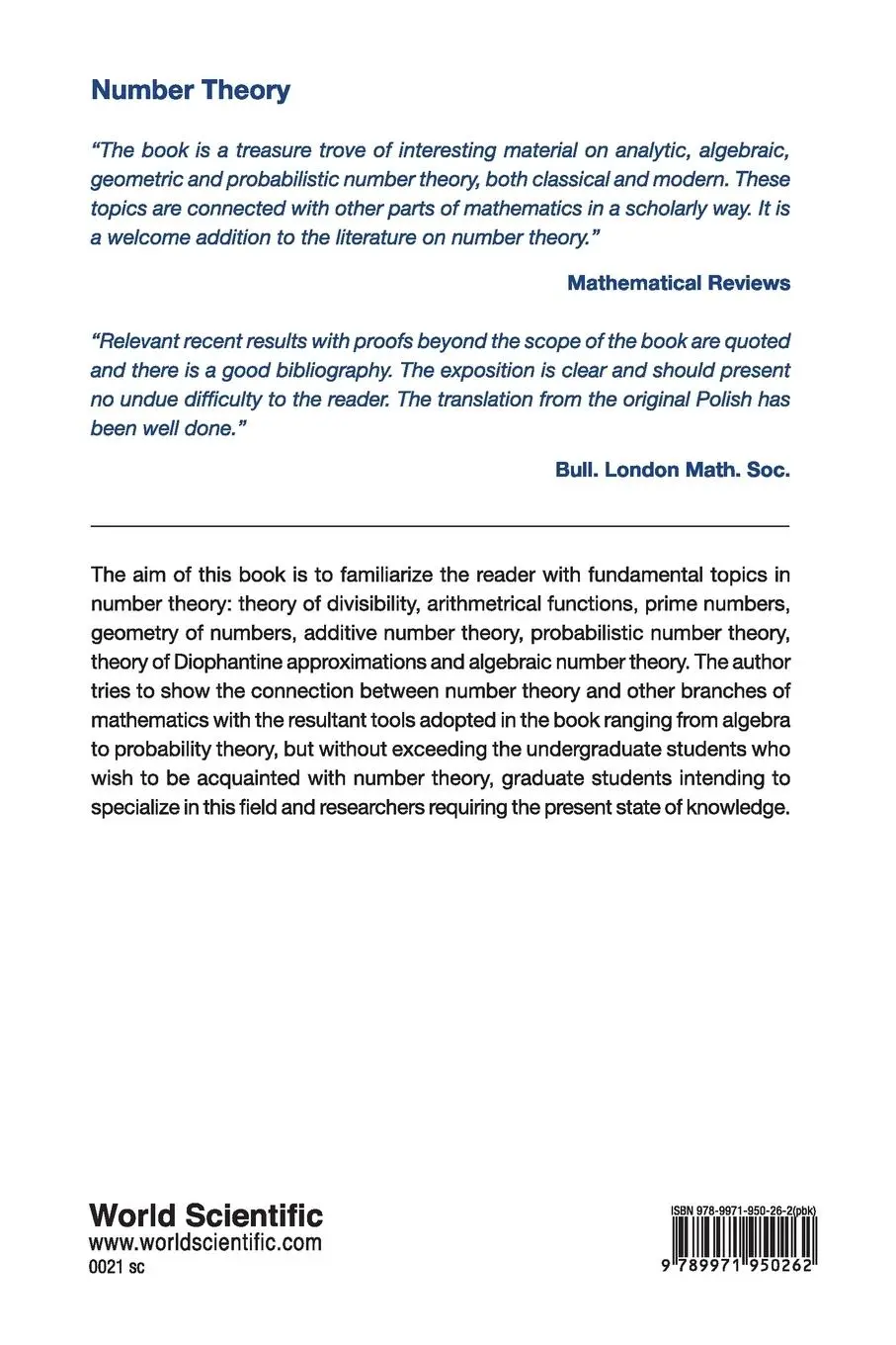 Rückseite: 9789971950262 | NUMBER THEORY (B/S) | W Narkiewicz | Taschenbuch | Englisch | 1984