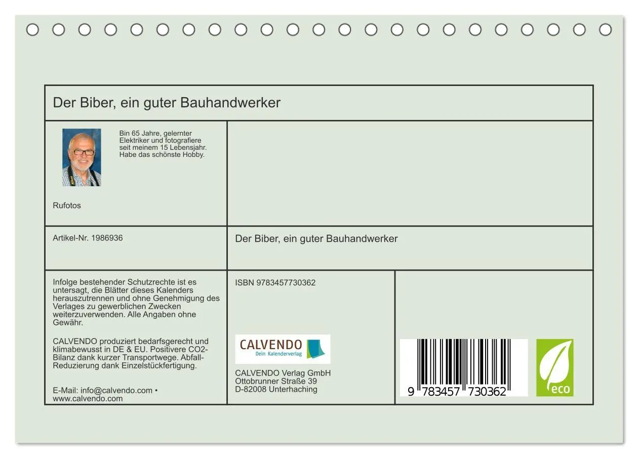 Bild: 9783457730362 | Der Biber, ein guter Bauhandwerker (Tischkalender 2026 DIN A5...