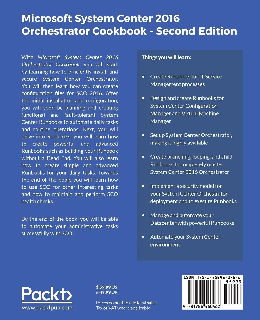 Rückseite: 9781786460462 | Microsoft System Center 2016 Orchestrator Cookbook - Second Edition