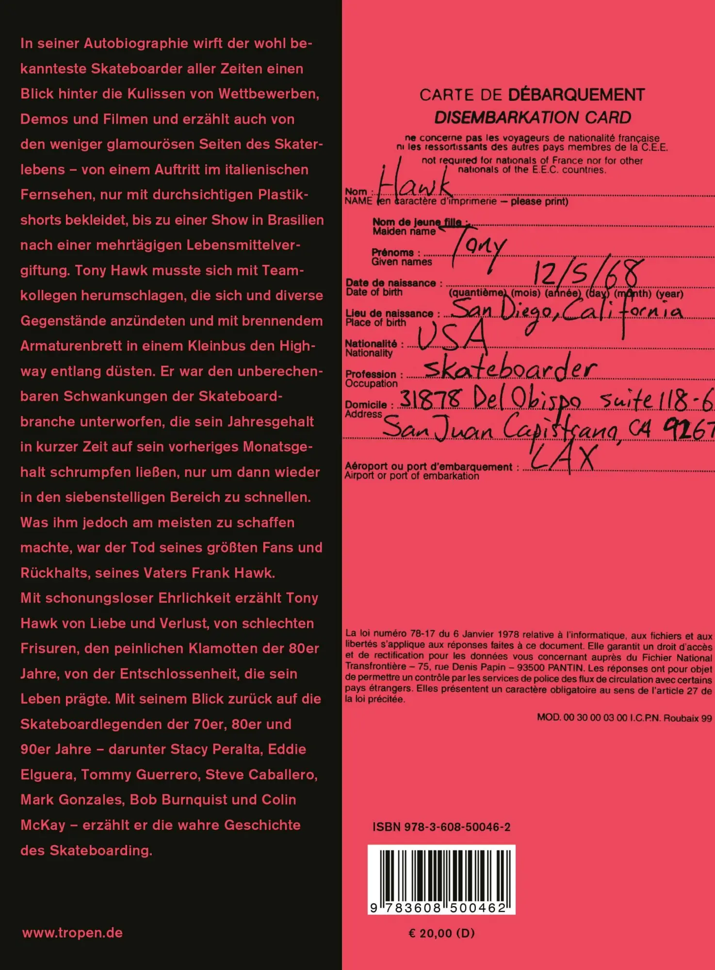 Rückseite: 9783608500462 | Hawk: Beruf: Skateboarder (cc - carbon copy books, Bd. 10) | Tony Hawk