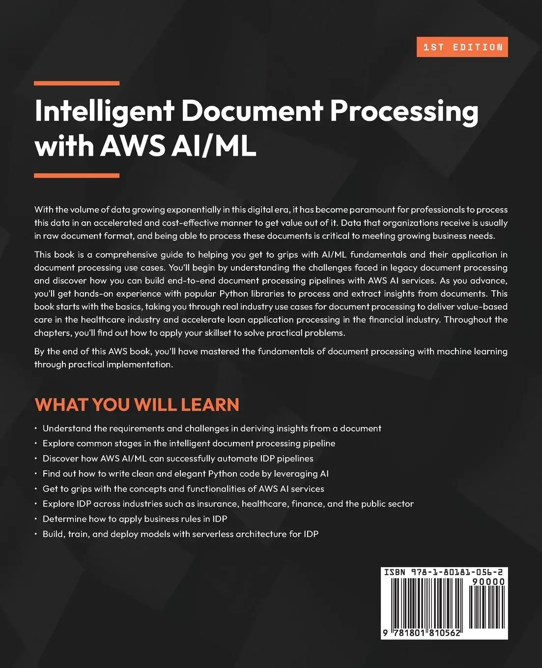 Rückseite: 9781801810562 | Intelligent Document Processing with AWS AI/ML | Sonali Sahu | Buch