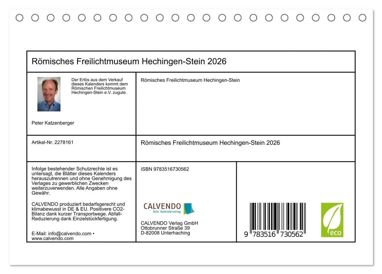 Bild: 9783516730562 | Römisches Freilichtmuseum Hechingen-Stein 2026 (Tischkalender 2026...