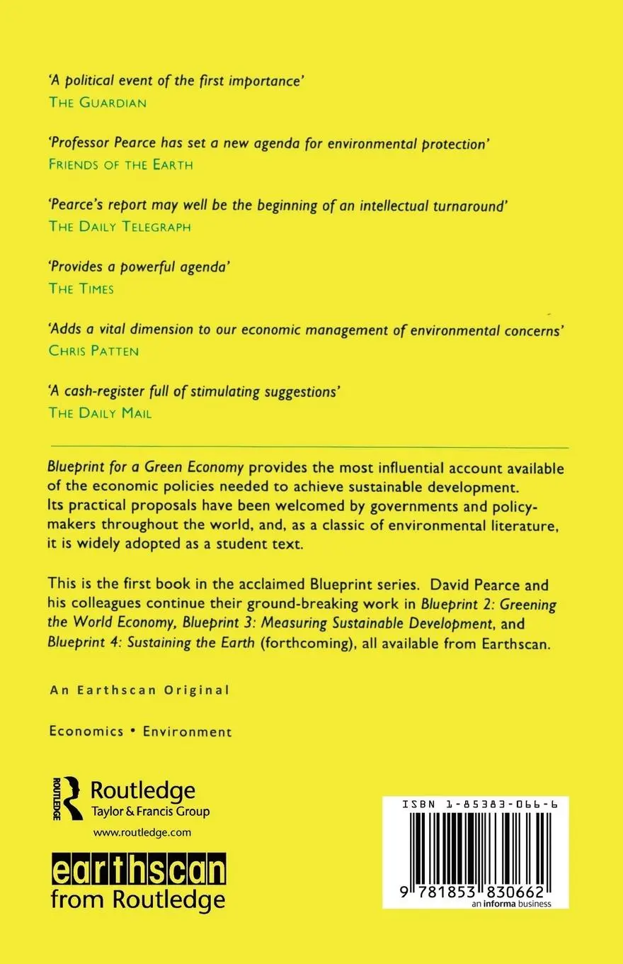 Rückseite: 9781853830662 | Blueprint 1 | For a Green Economy | David Pearce (u. a.) | Taschenbuch