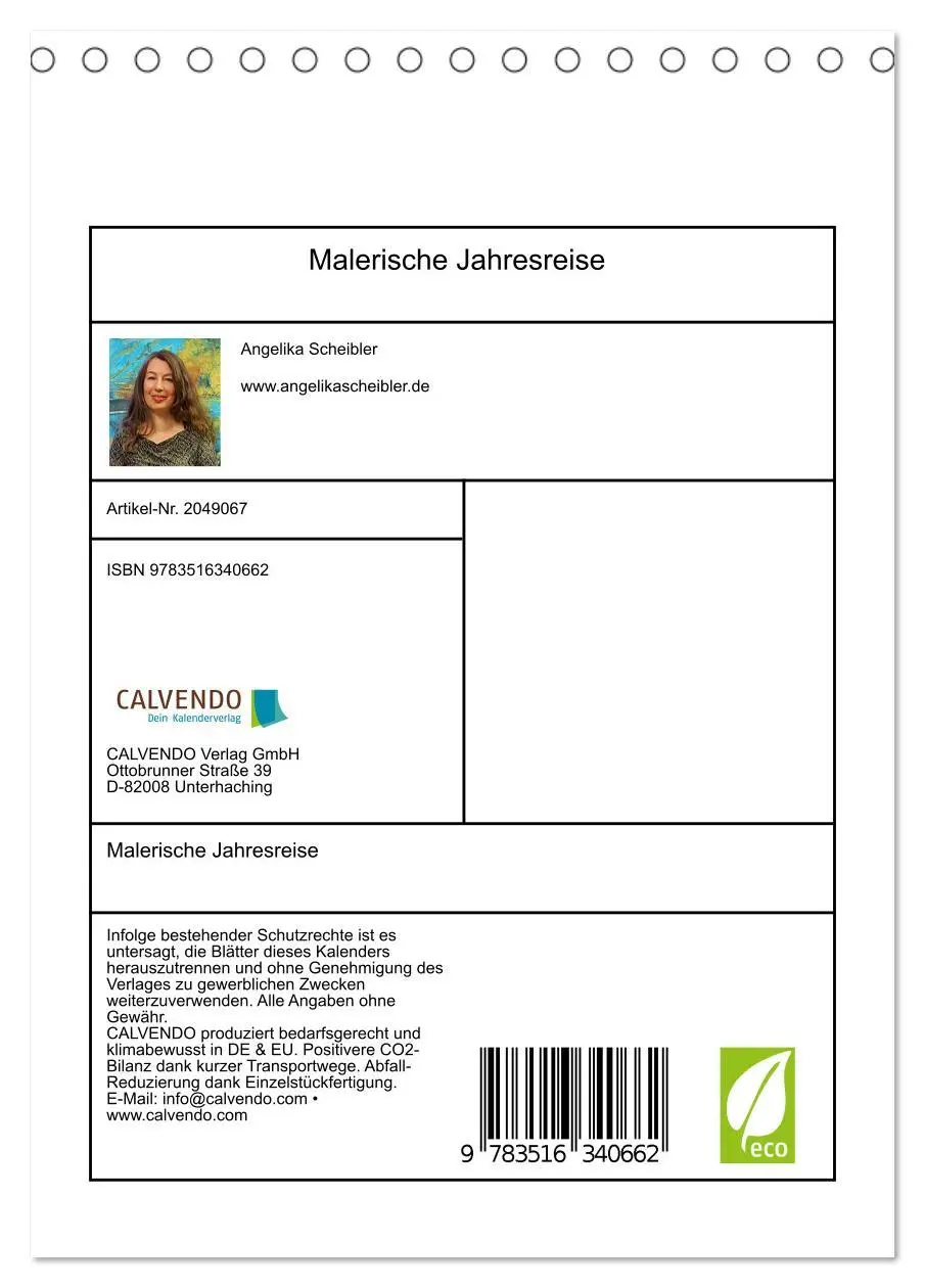 Bild: 9783516340662 | Malerische Jahresreise (Tischkalender 2026 DIN A5 hoch), CALVENDO...