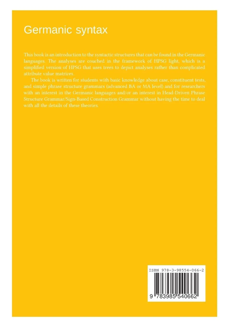 Rückseite: 9783985540662 | Germanic syntax | Stefan Müller | Taschenbuch | Englisch | 2023