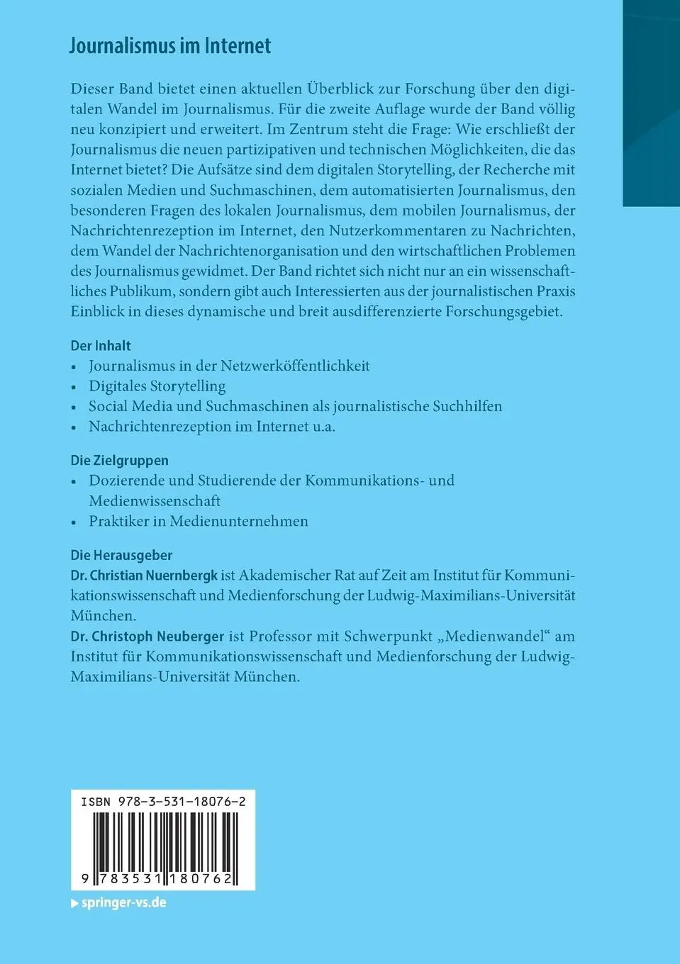 Rückseite: 9783531180762 | Journalismus im Internet | Profession - Partizipation - Technisierung