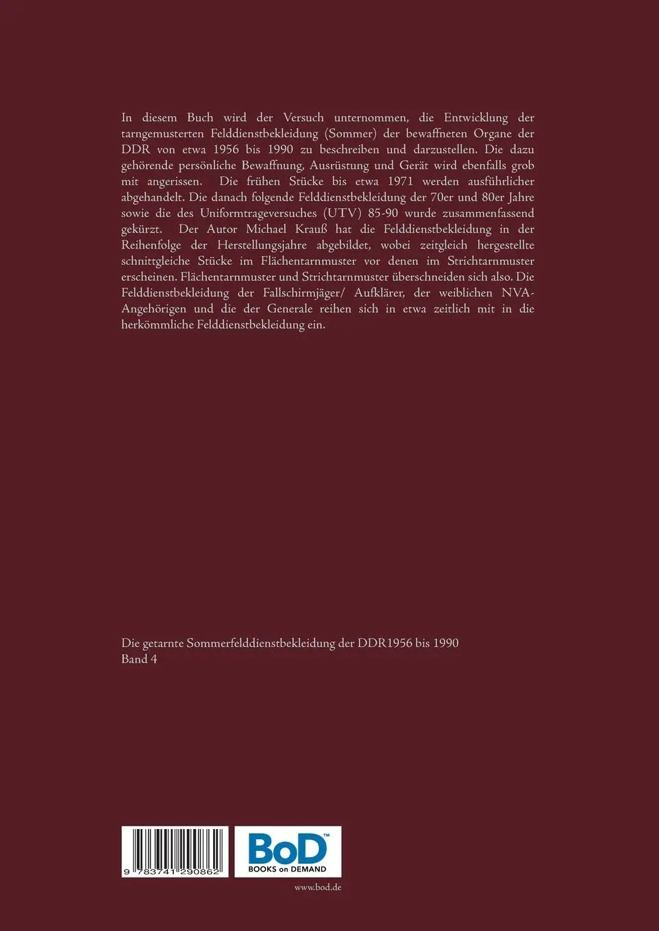 Rückseite: 9783741290862 | Die getarnte Sommerfelddienstbekleidung der DDR 1956 bis 1990 | Krauß