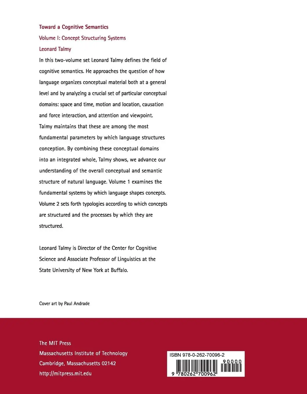 Rückseite: 9780262700962 | Toward a Cognitive Semantics, Volume 1 | Concept Structuring Systems