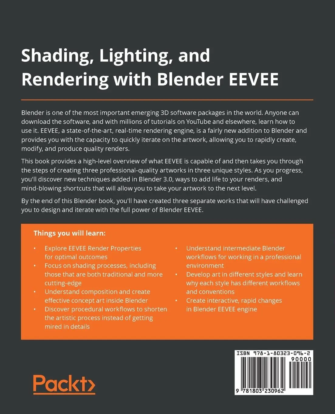 Rückseite: 9781803230962 | Shading, Lighting, and Rendering with Blender EEVEE | Sammie Crowder