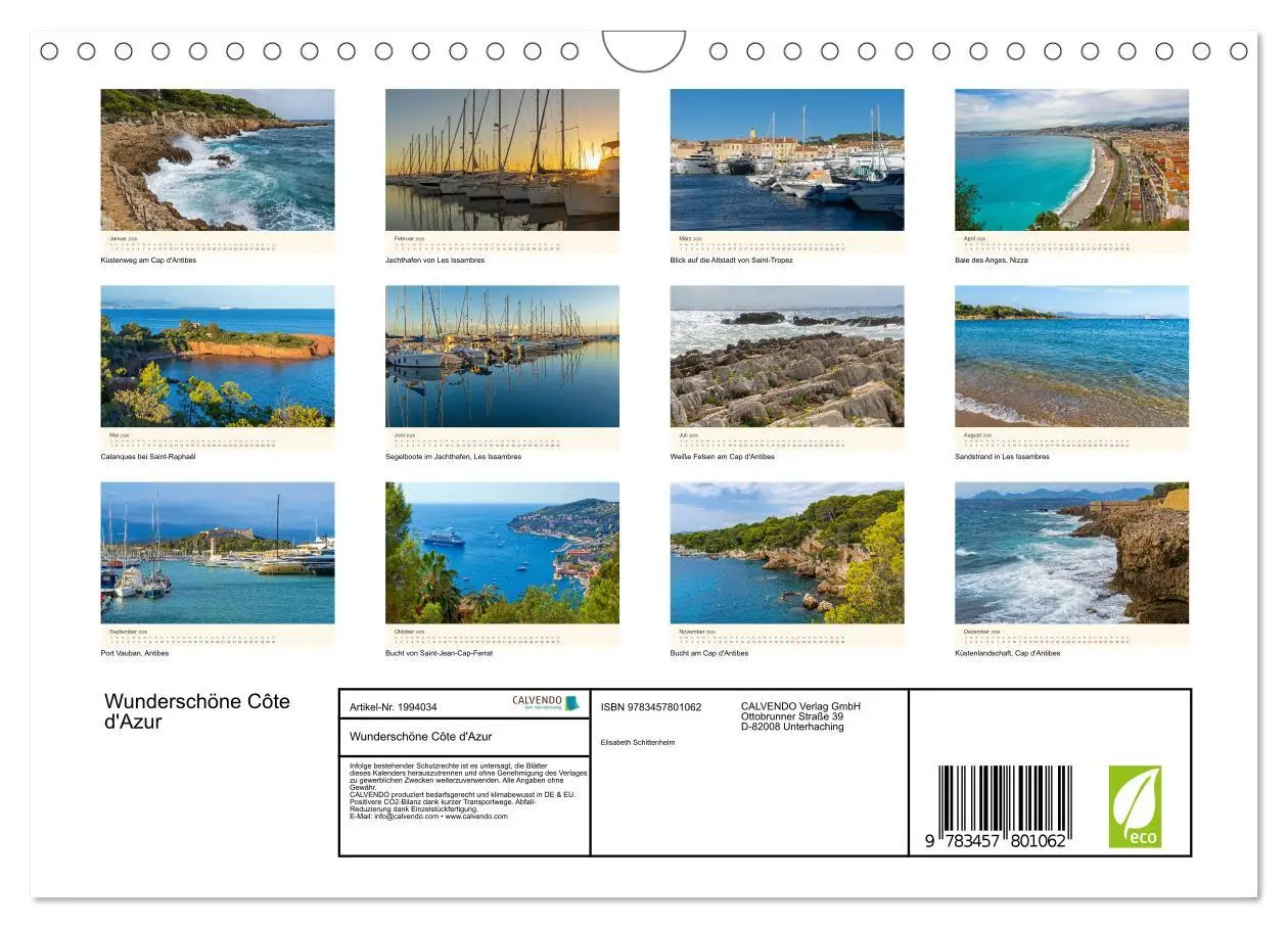 Bild: 9783457801062 | Wunderschöne Côte d'Azur (Wandkalender 2026 DIN A4 quer), CALVENDO...