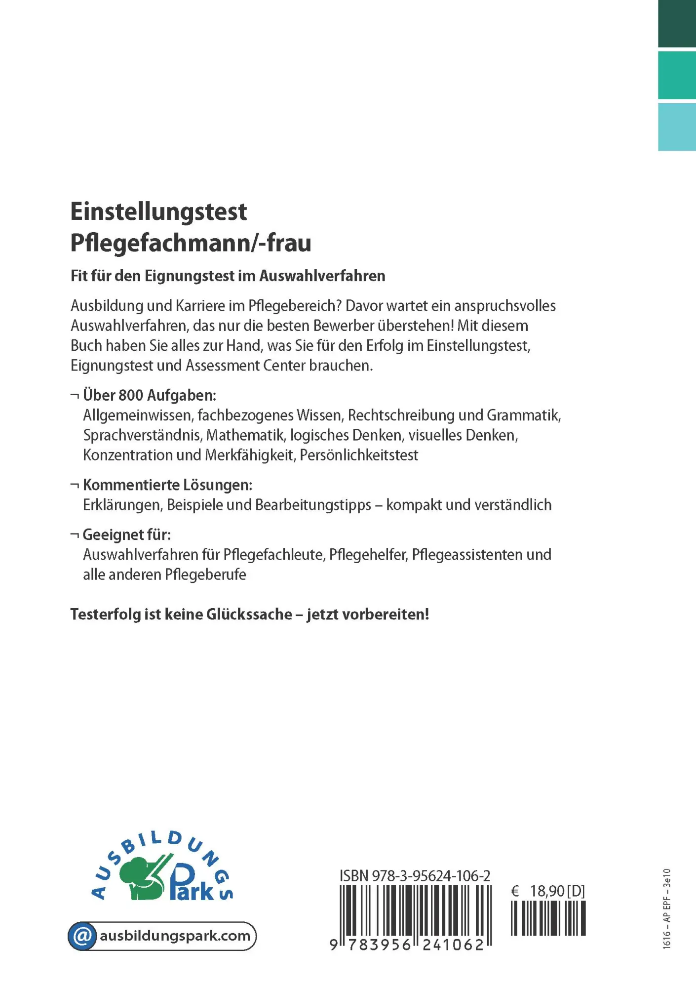 Rückseite: 9783956241062 | Einstellungstest Pflegefachmann / Pflegefachfrau | Kurt Guth (u. a.)