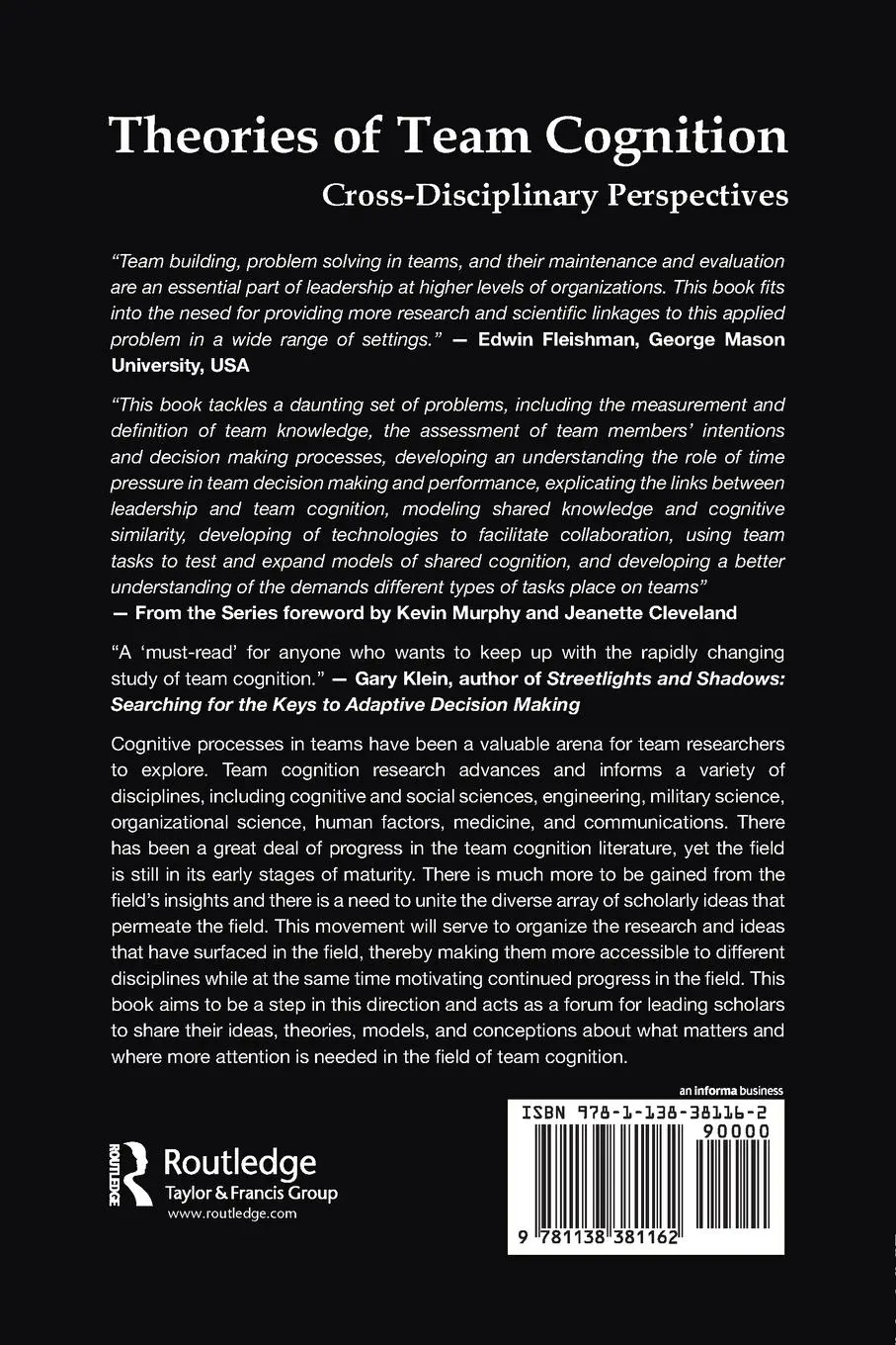 Rückseite: 9781138381162 | Theories of Team Cognition | Cross-Disciplinary Perspectives | Buch