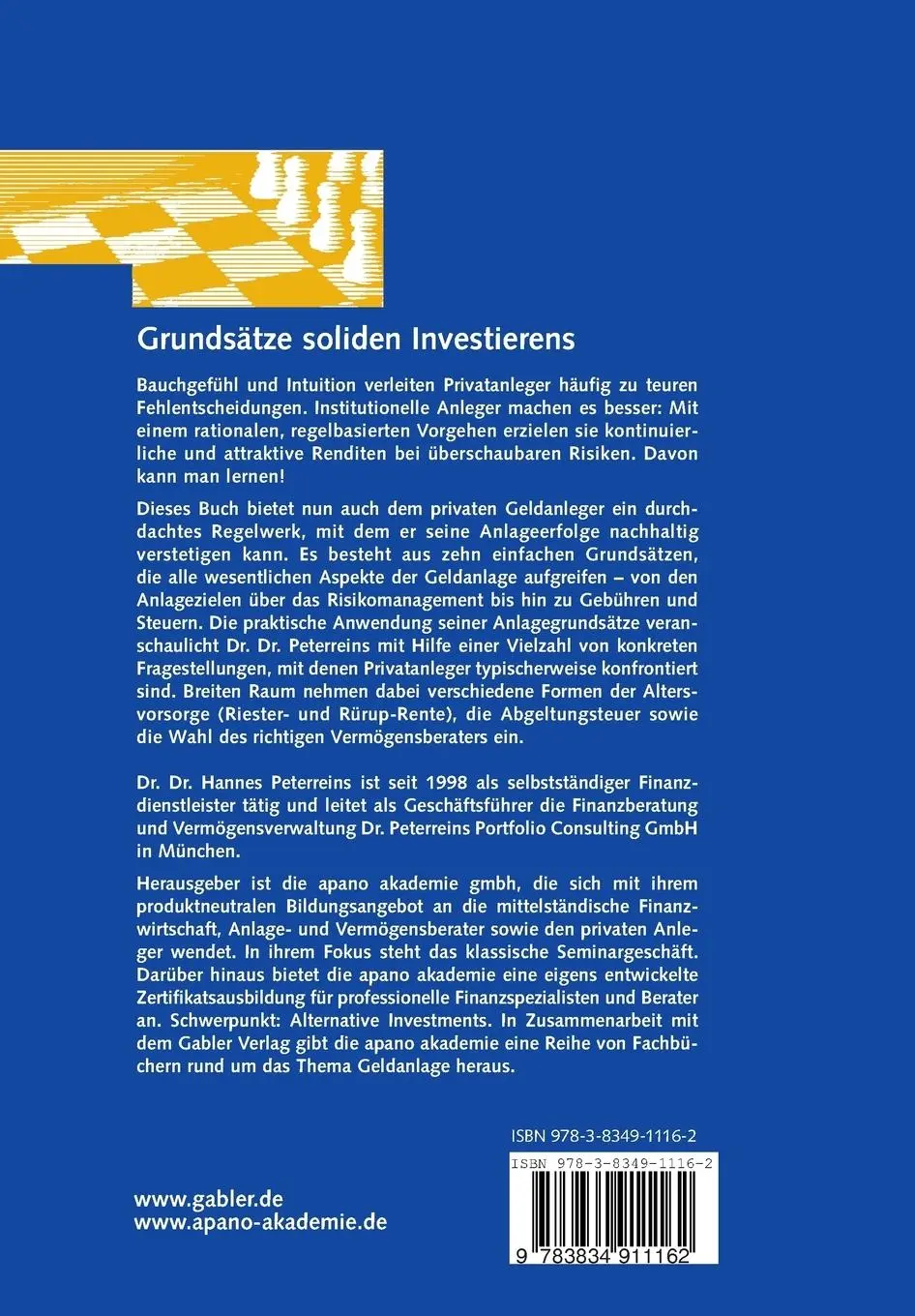 Rückseite: 9783834911162 | Grundsätze soliden Investierens | Hannes Peterreins | Taschenbuch