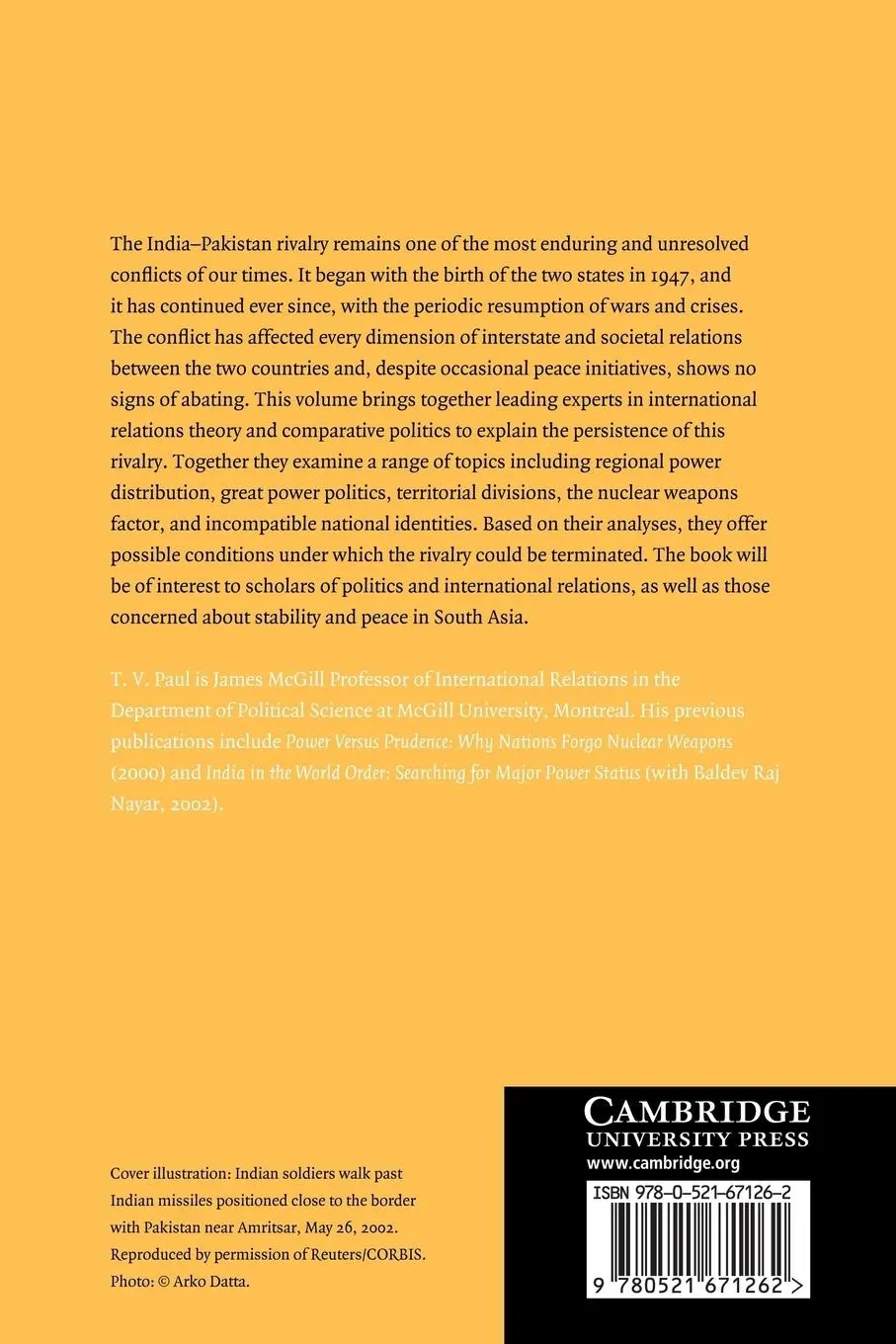 Rückseite: 9780521671262 | The India-Pakistan Conflict | An Enduring Rivalry | T. V. Paul | Buch