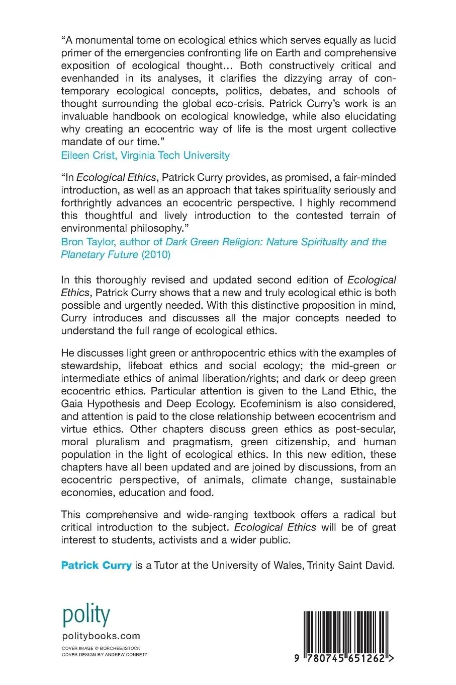 Rückseite: 9780745651262 | Ecological Ethics | An Introduction | Patrick Curry | Taschenbuch